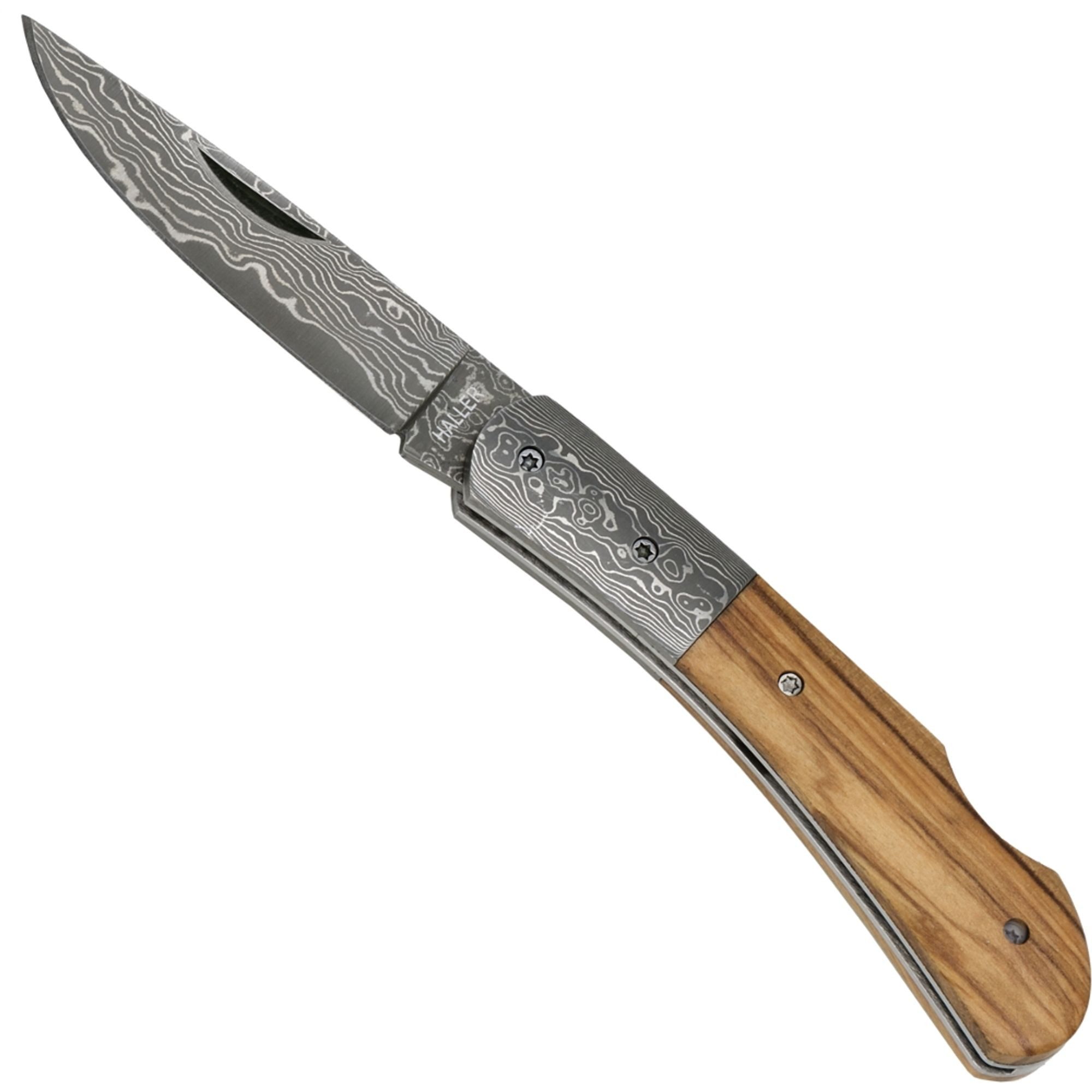 Haller Messer Haller Damast-Taschenmesser Olivenholzgriff