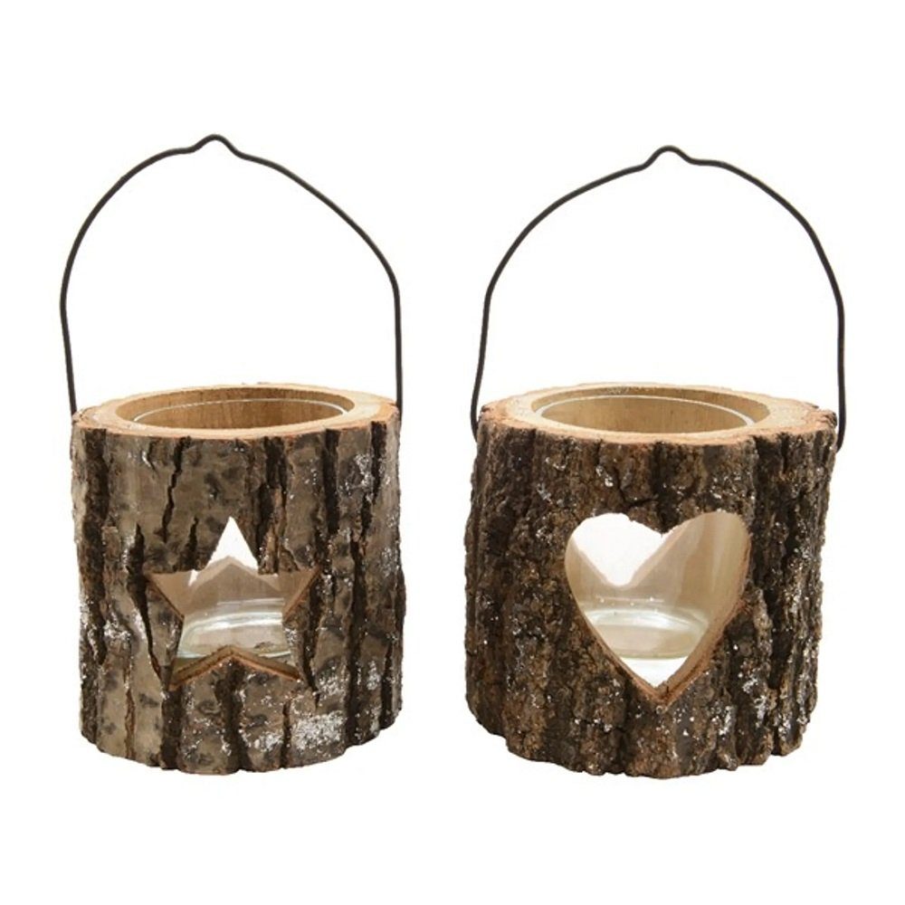 Kaemingk Windlicht Teelicht Holz zum Hängen Tannenholz Herz /Stern | Teelichthalter