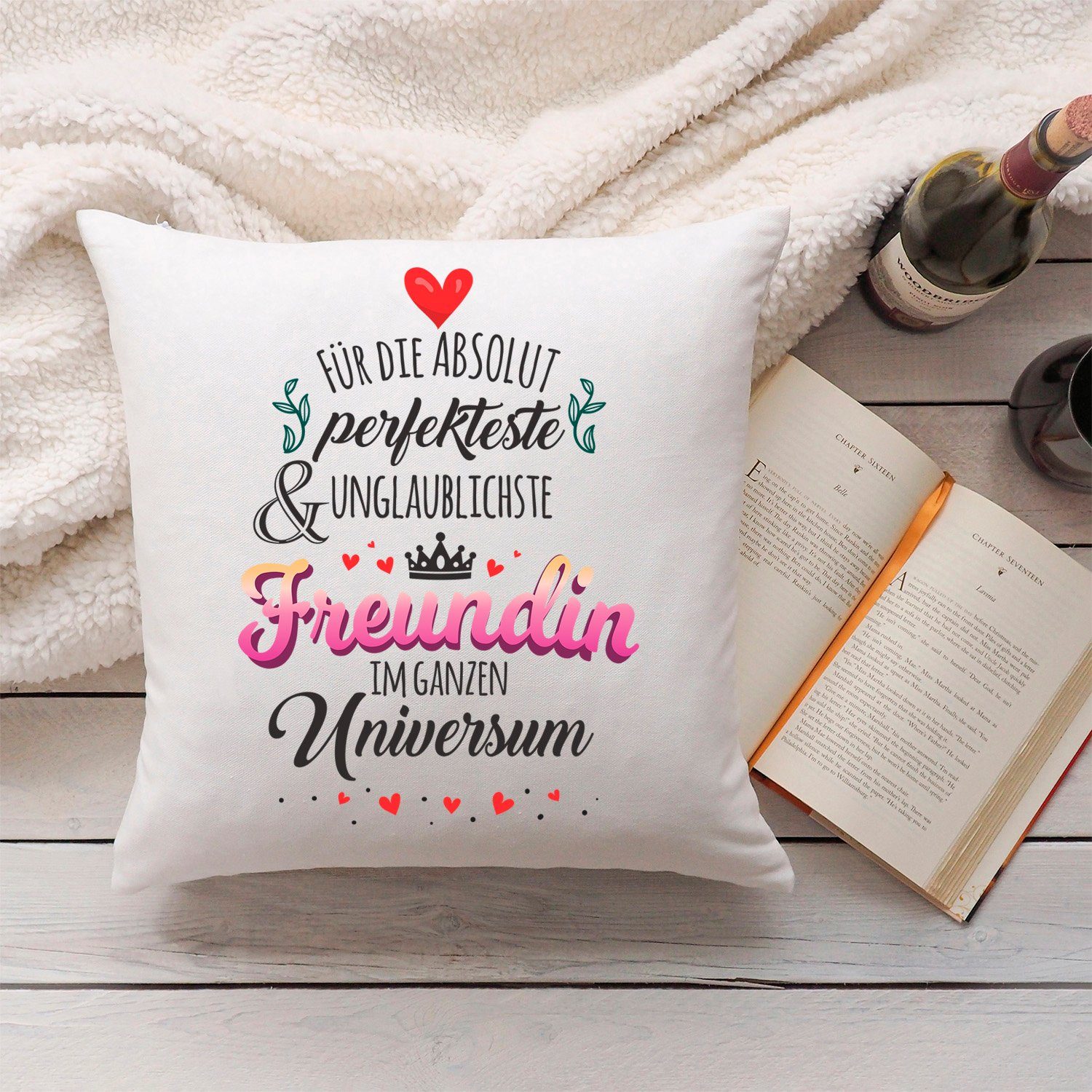 GRAVURZEILE Zierkissen mit Spruch - Für die perfekte Freundin - Geschenk für Freunde -