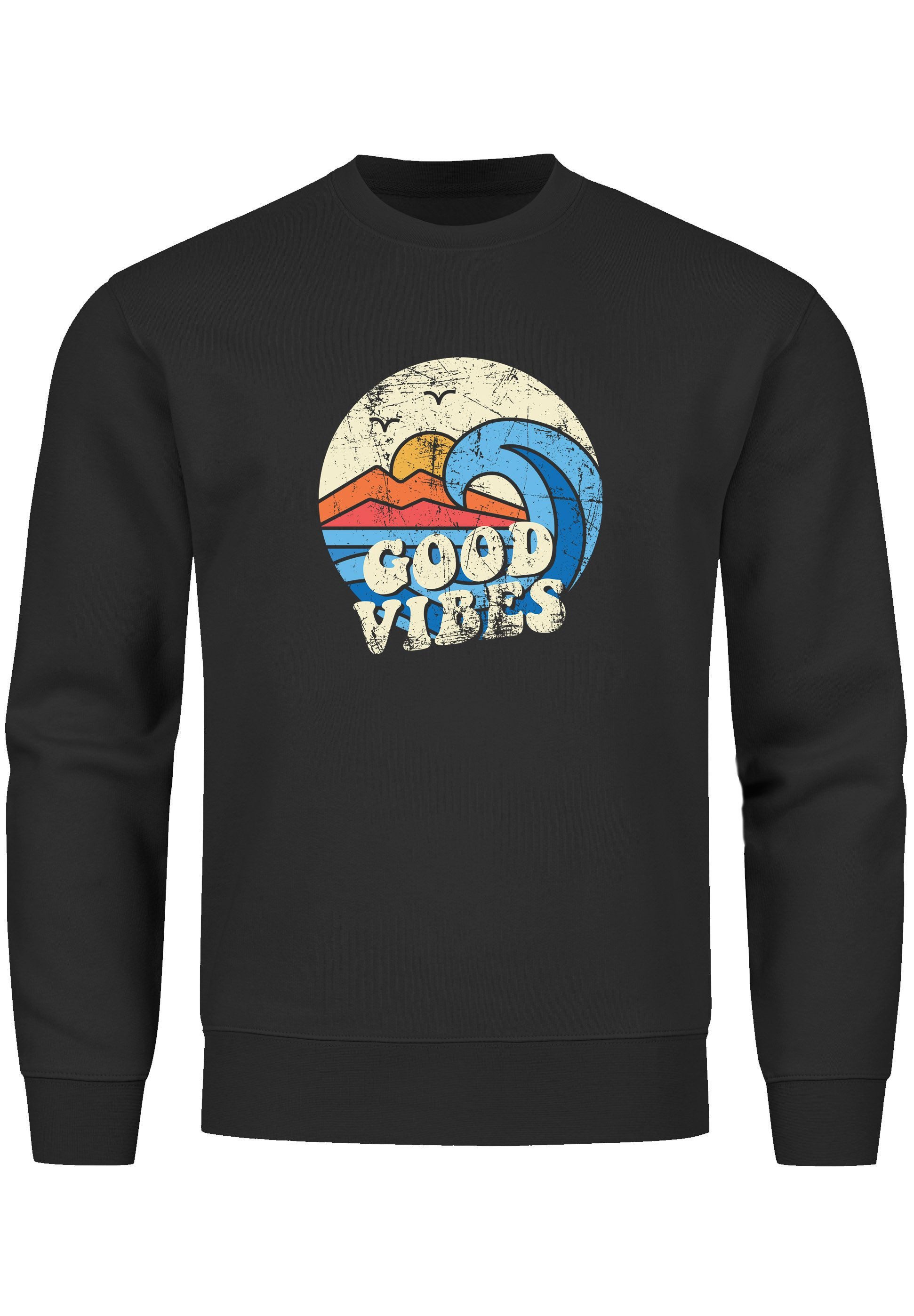Sweatshirt Sweatshirt Herren Print Vintage Grafik Welle Sonne Surfen