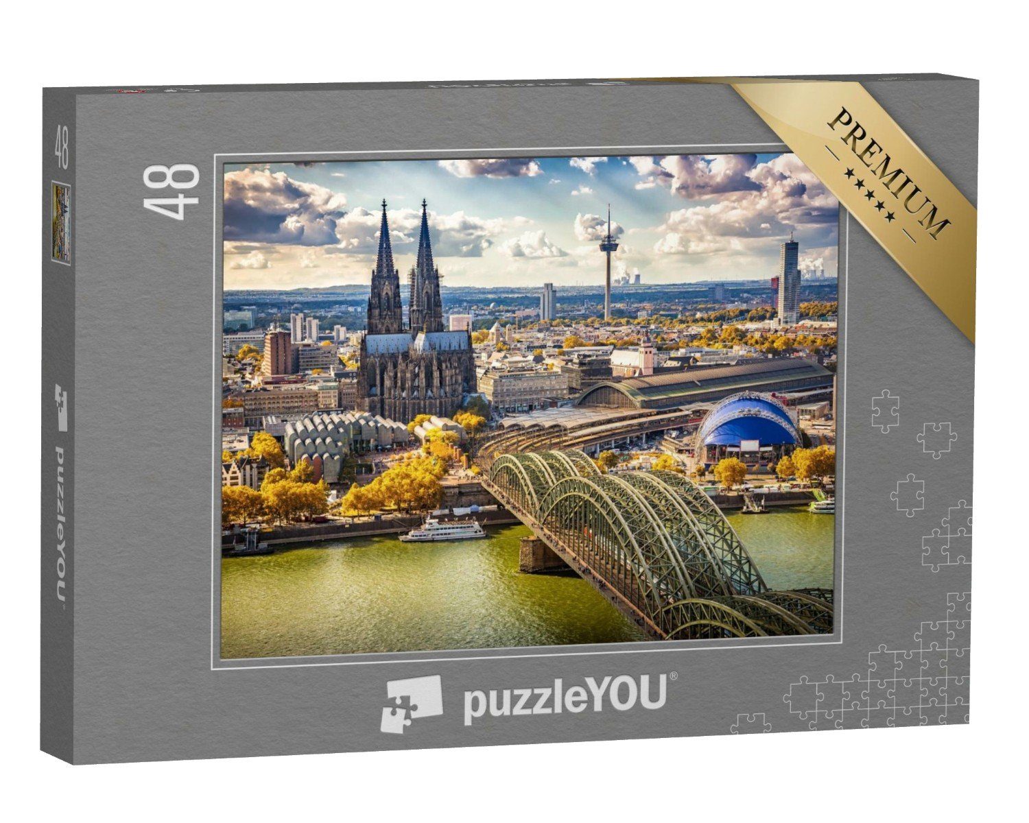 puzzleYOU Puzzle Luftbildaufnahme von Köln, Deutschland, 48 Puzzleteile, puzzleYOU-Kollektionen Köln, Städte, Brücken, 500 Teile, 2000 Teile
