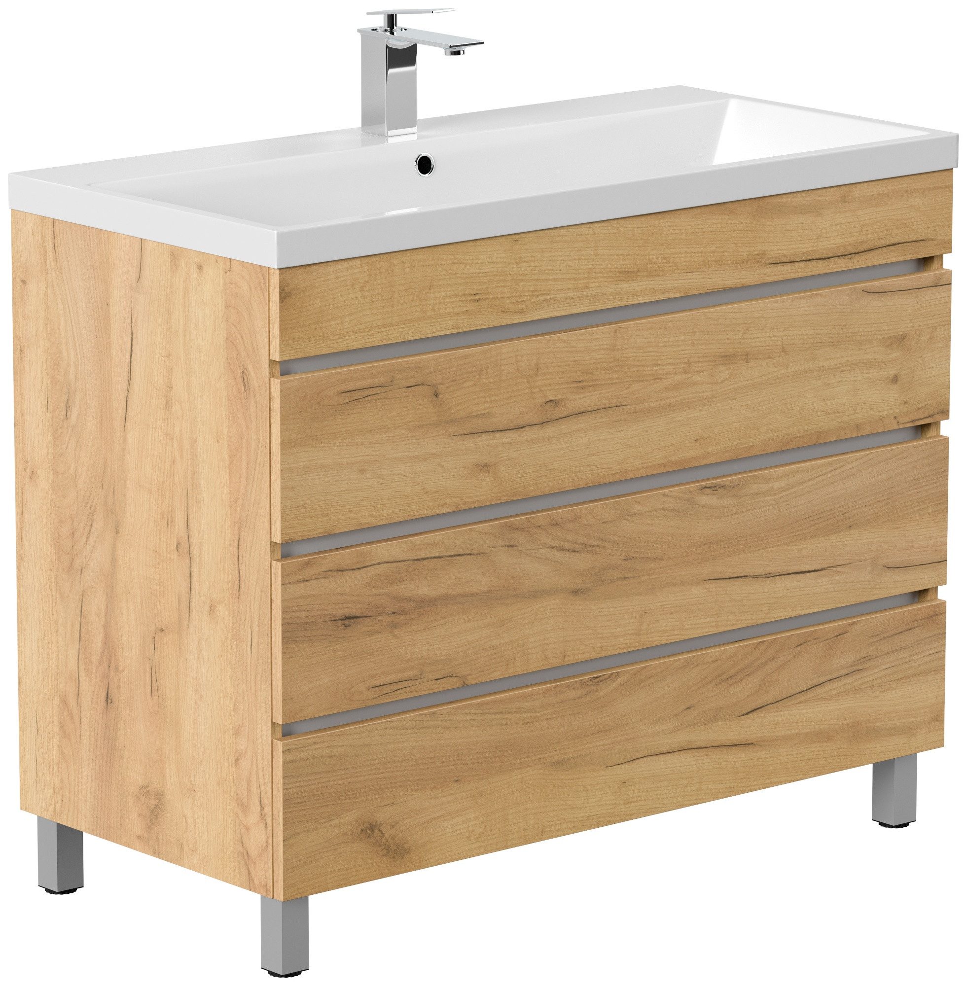 Magnolia Home Hängeschrank Stand Badmöbel Via 100 SoftClose eiche gold mit drei grifflosen Schubl