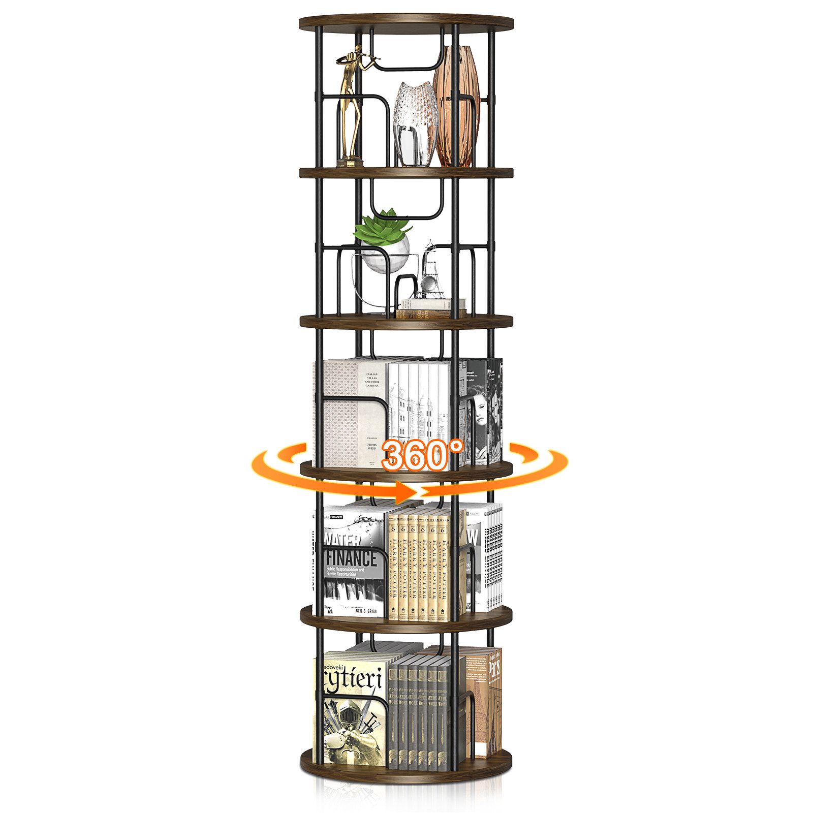 XERSEK Bücherregal Drehbares Regal 360° Freistehend Standregal 5 Ebenen Höh günstig online kaufen