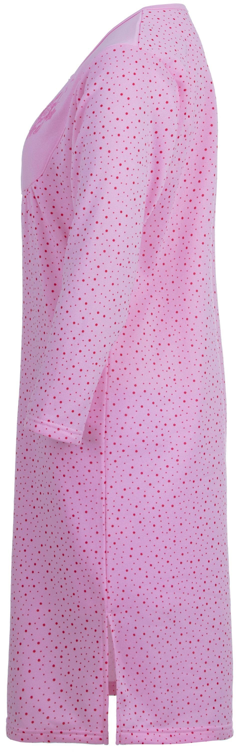 zeitlos Nachthemd Thermo - mit Nachthemd Punktemix Stickerei rosa