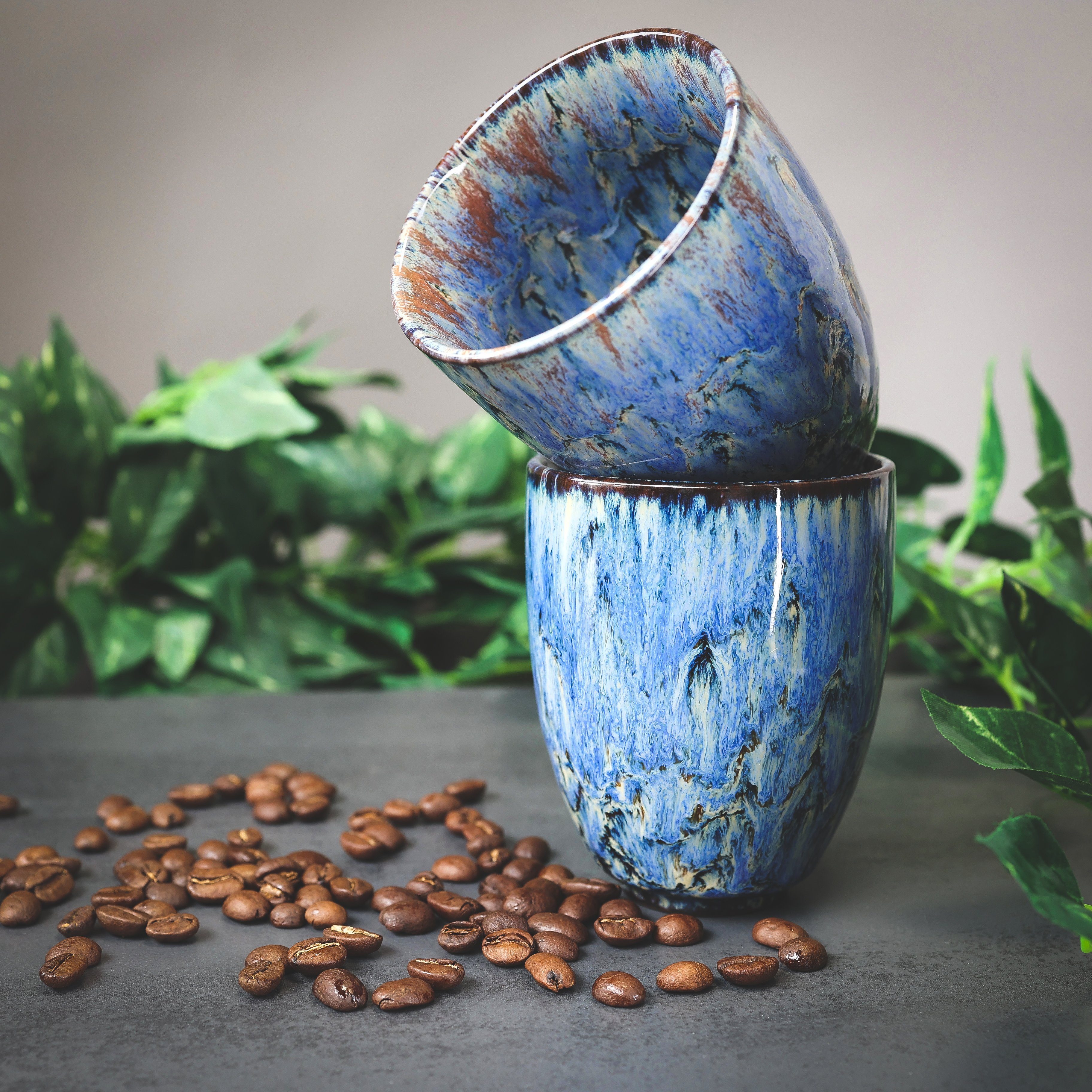 Kaffee-Tasse Design Ganzoo Keramik, 200ml ohne Henkel Kaffee Tasse 2er Becher Set