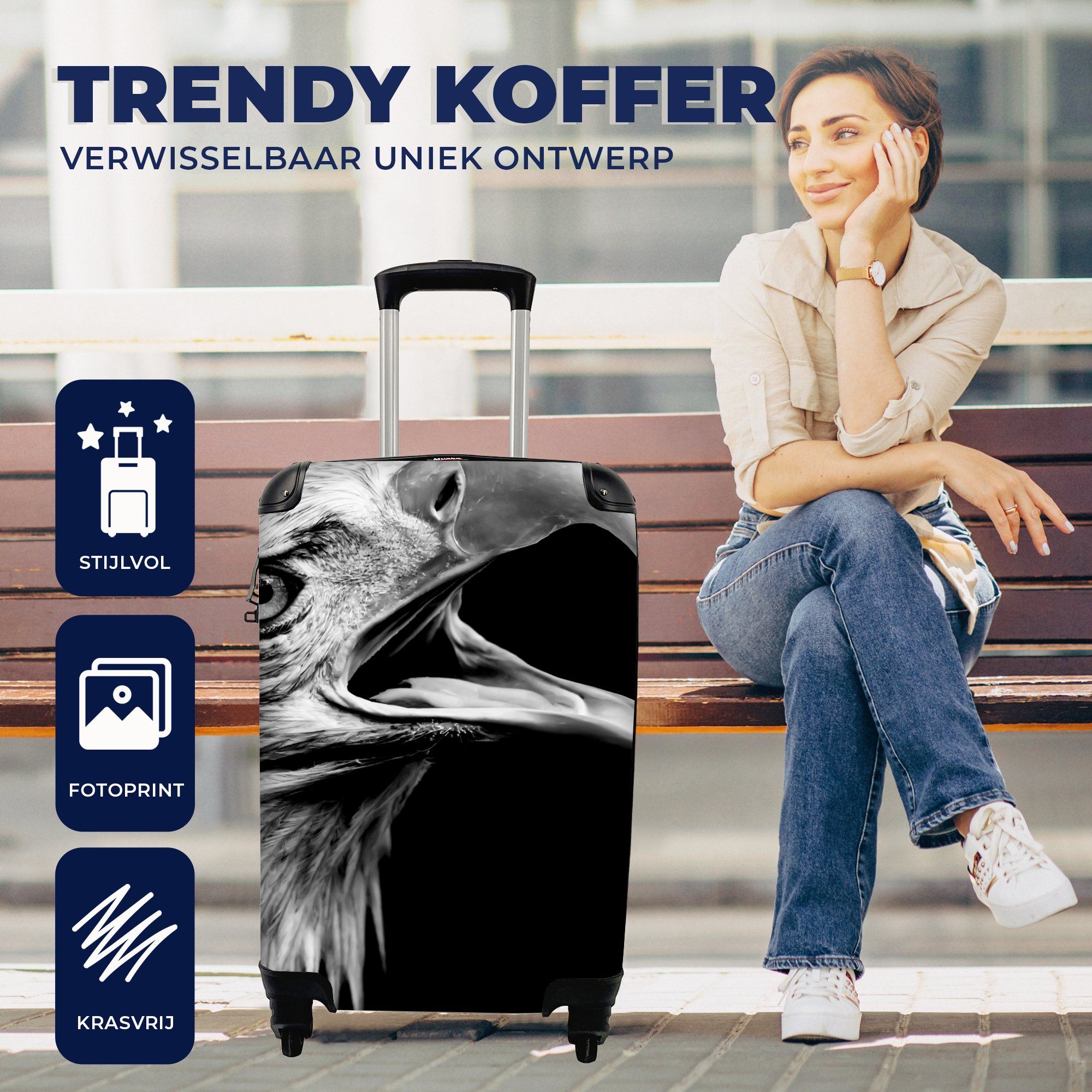 Weiß Reisekoffer Raubvögel mit für Schwarz Adler Handgepäck Ferien, Porträt - - - rollen, - Reisetasche Trolley, Handgepäckkoffer Rollen, Vogel, MuchoWow 4 -