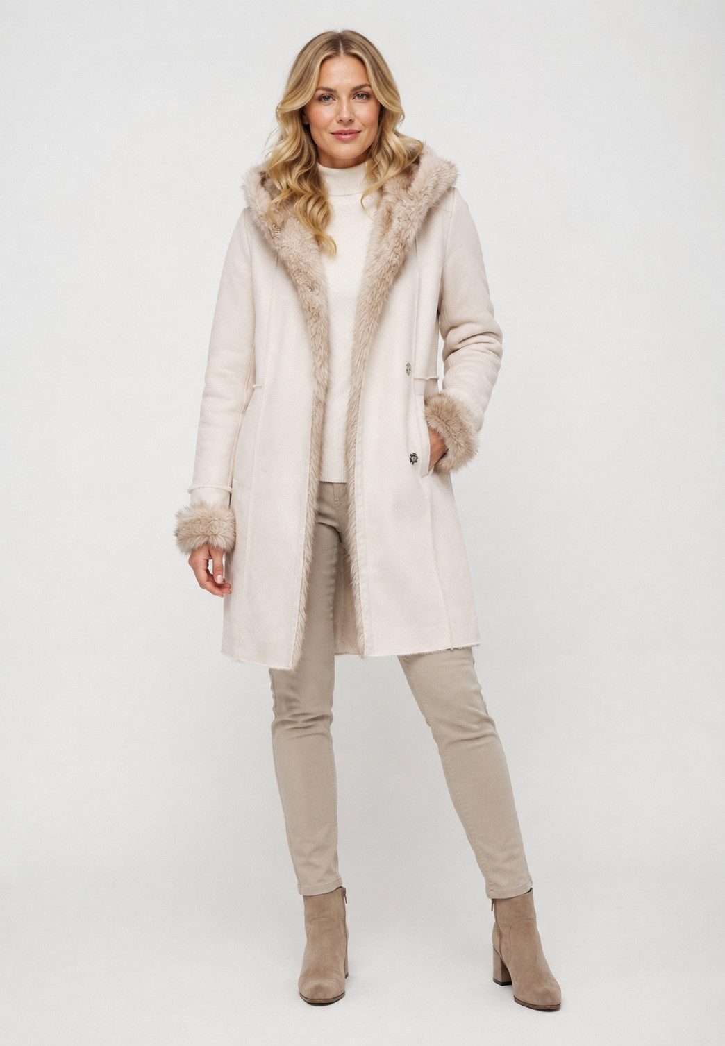 MILESTONE Fellimitatmantel MSMabel Gebondeter Suede-Mantel mit Lammfelloptik & Wolf-Look Fake-Fur – Bild 5 von 5
