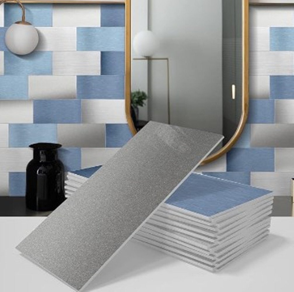 XDeer Wandfliese 16 Stück Fliese Aufkleber Плиткаsticker,Vintage Boden Wandabziehbild, blue+gray, Aufkleber selbstklebende Fliese 3D Kunst DIY Küche Bad Backsplash
