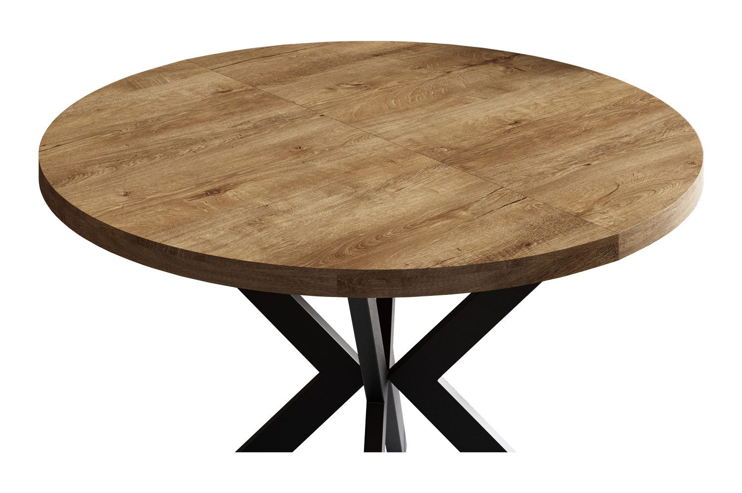 Feldmann-Wohnen Esstisch Edder (mit 2 Erweiterungsstücken und Metallgestell, 1-St., moderne Optik, Tischplatte rund ausziehbar), 90 / 166cm ausziehbar Eiche Lefkas Dunkel