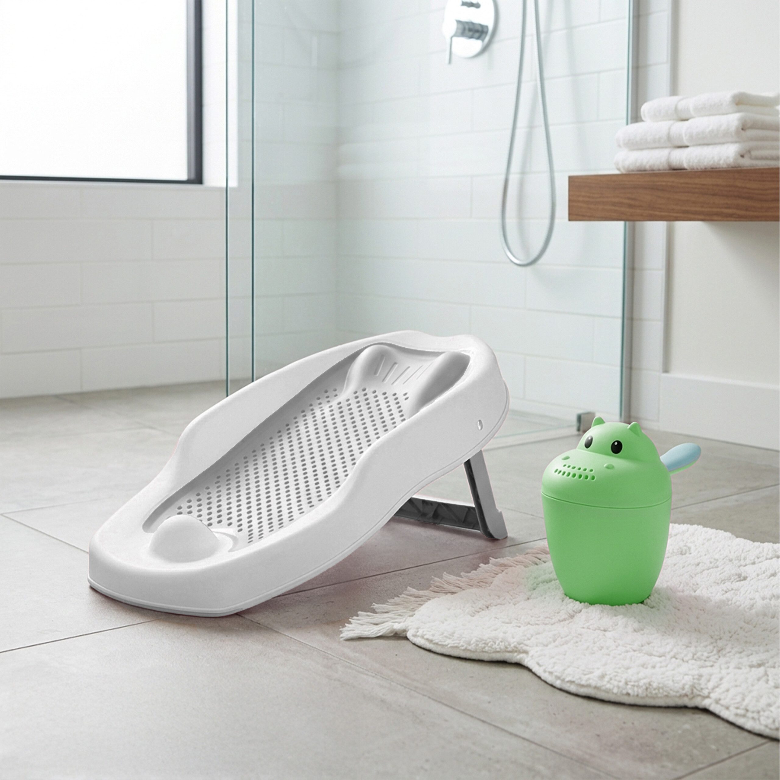 relaxdays Badesitz Baby-Badehilfe Set mit Haarwaschbecher, grau