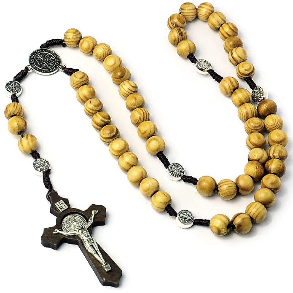 Ware aus aller Welt Kreuzkette Rosenkranz aus Holz mit Kreuz – 44 cm Gebetskette (1-tlg)