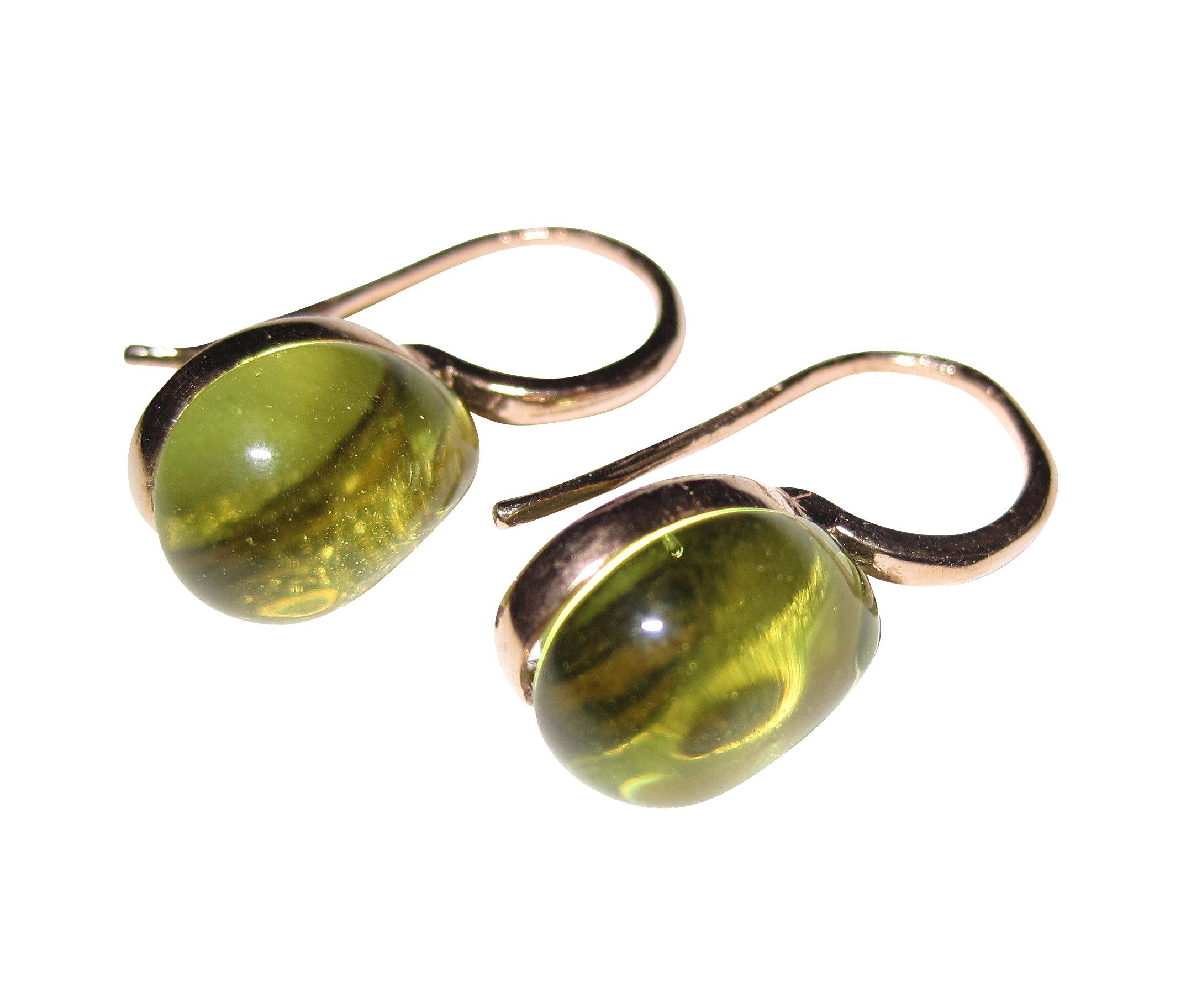 Mugello Paar Ohrhänger Bari peridot vergoldet zierlich schlicht apart Mädchen, made in Italy, Sterlingsilber mit 18K Rotvergoldung