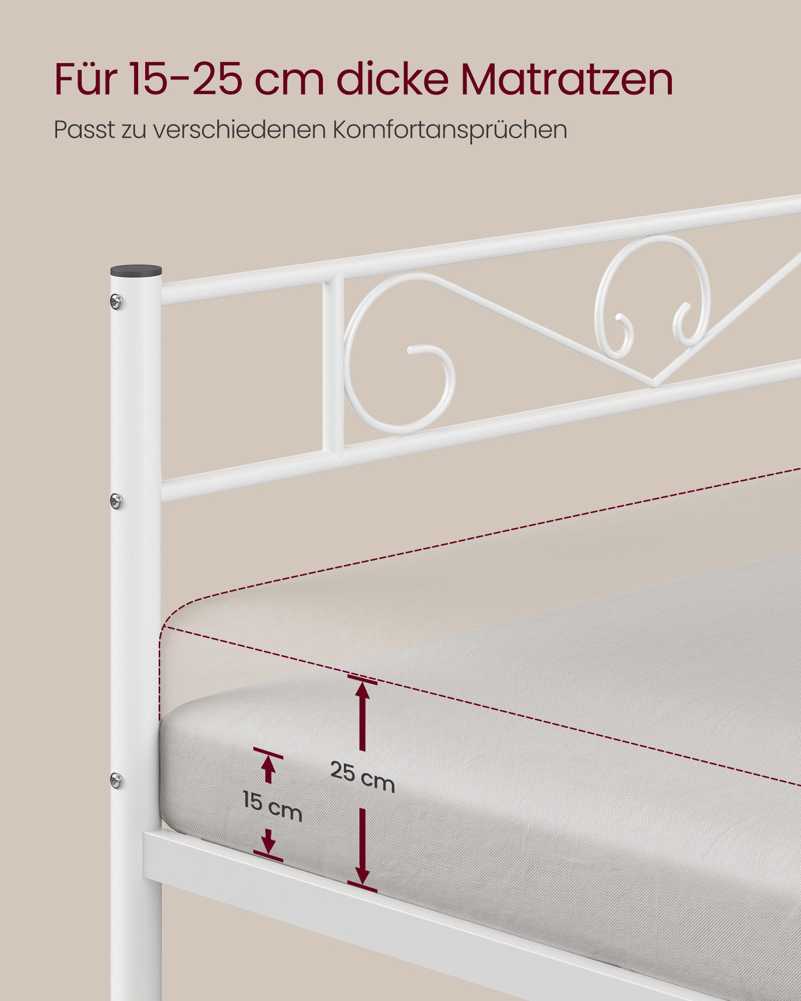 VASAGLE Bettgestell Bett Gästebett (2-tlg., 2er Set, 90 x 200 cm) – Bild 4 von 5