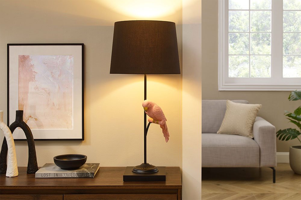 riess-ambiente Tischleuchte WILDLIFE 75cm schwarz / terracotta · Tischleuchte mit Papagei-Skulptur, Ein-/Ausschalter, ohne Leuchtmittel, rund · inkl. Лампыschirm · Dekoration · Wohnzimmer · Urban Jungle