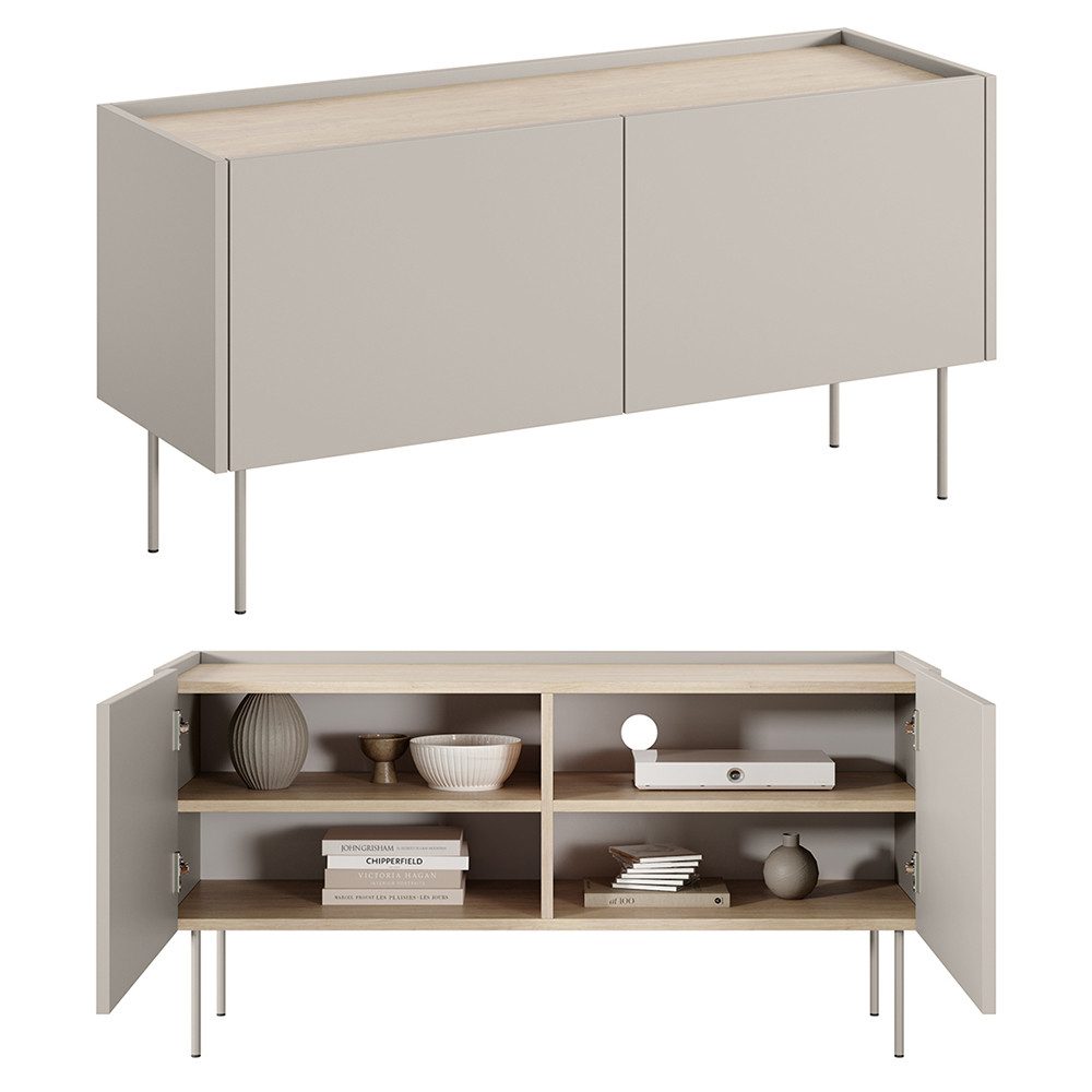 Lomadox Wohnzimmer-Set DELFT-141, (Mega-Spar-Set, 3-St., Couchtisch Lowboard Sideboard), in keramikrot und kaschmir mit Eiche, modern, grifflos