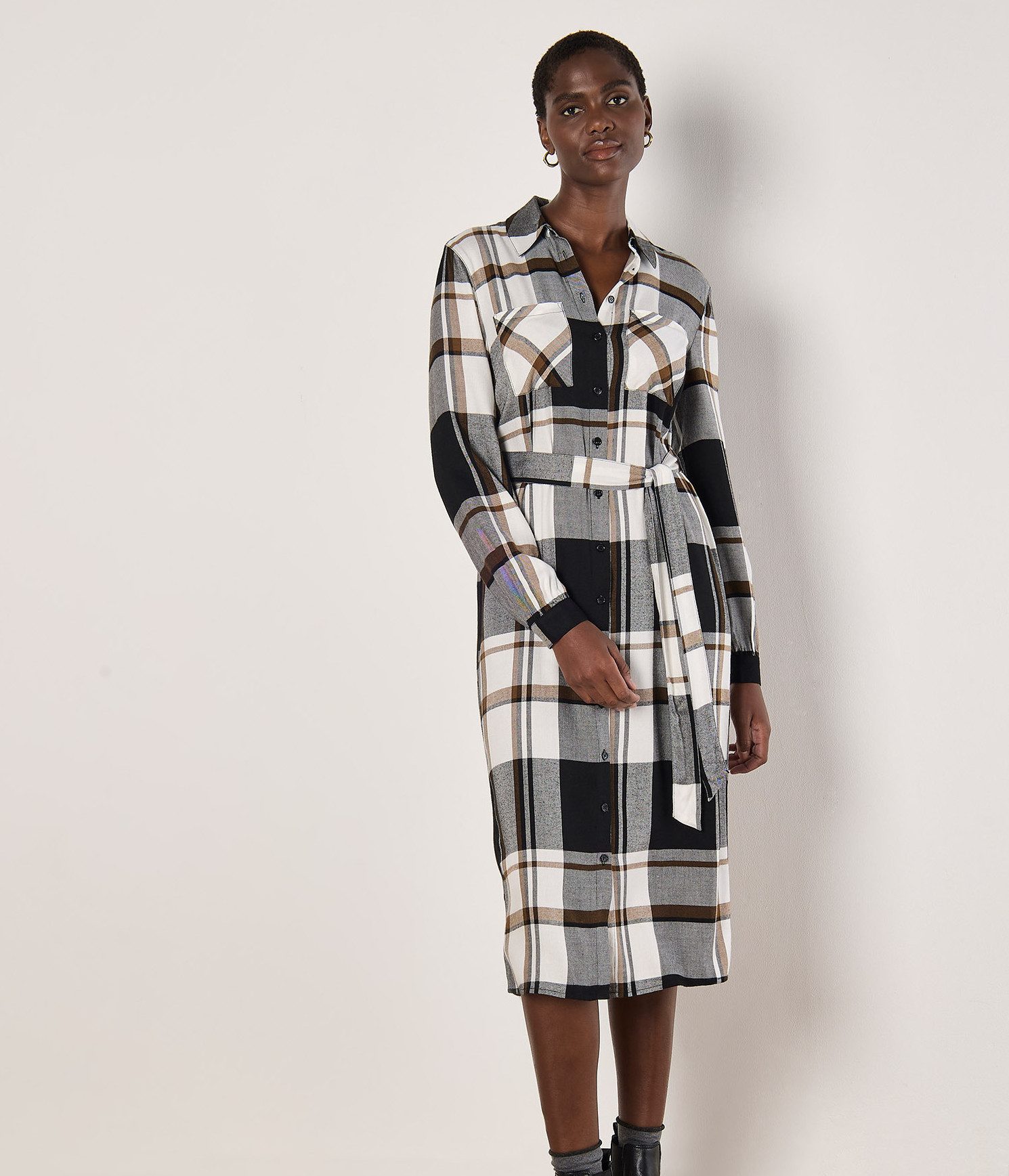 Apricot Druckkleid Karohemd Midikleid (2-tlg) mit Gürtel günstig online kaufen