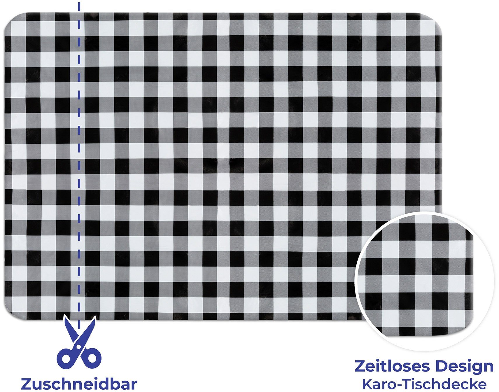 Maximex Tischdecke zuschneidbar witterungsbeständig, schwarz/weiß & (1-tlg), cm 140x180