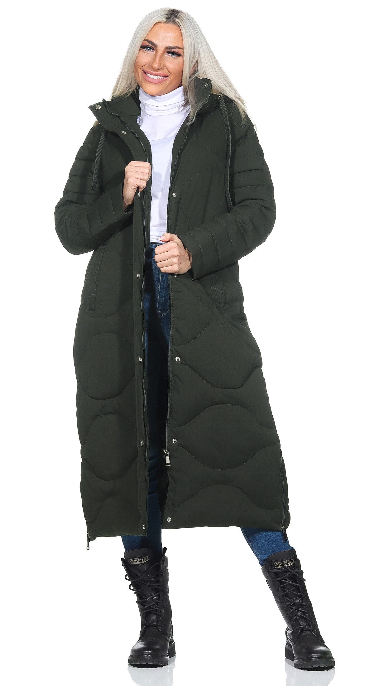 Aurela Damenmode Steppmantel Damen Wintermantel Wellen-Steppung günstig online kaufen