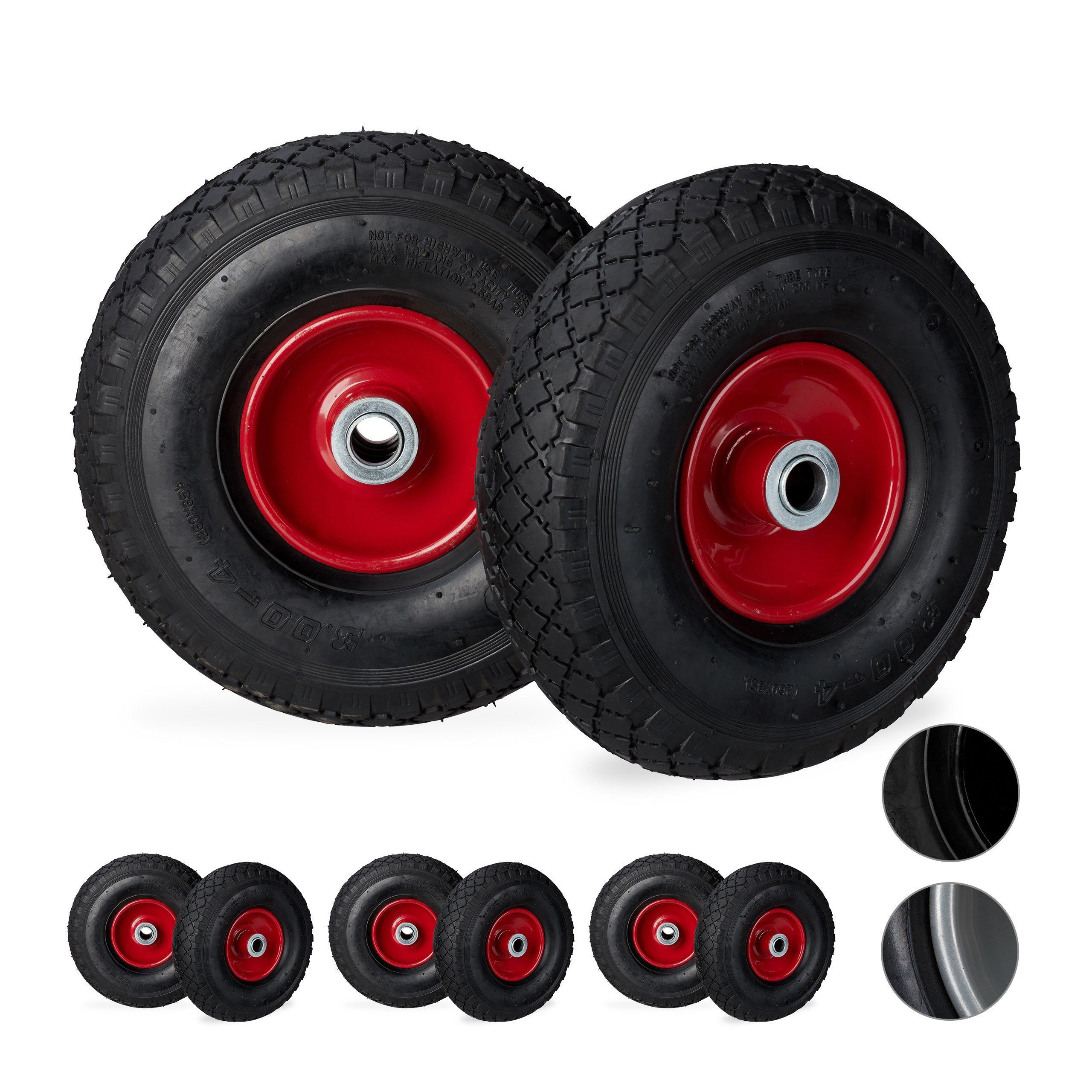Sackkarren-Rad 8 x Sackkarrenrad 3.00-4 schwarz-rot