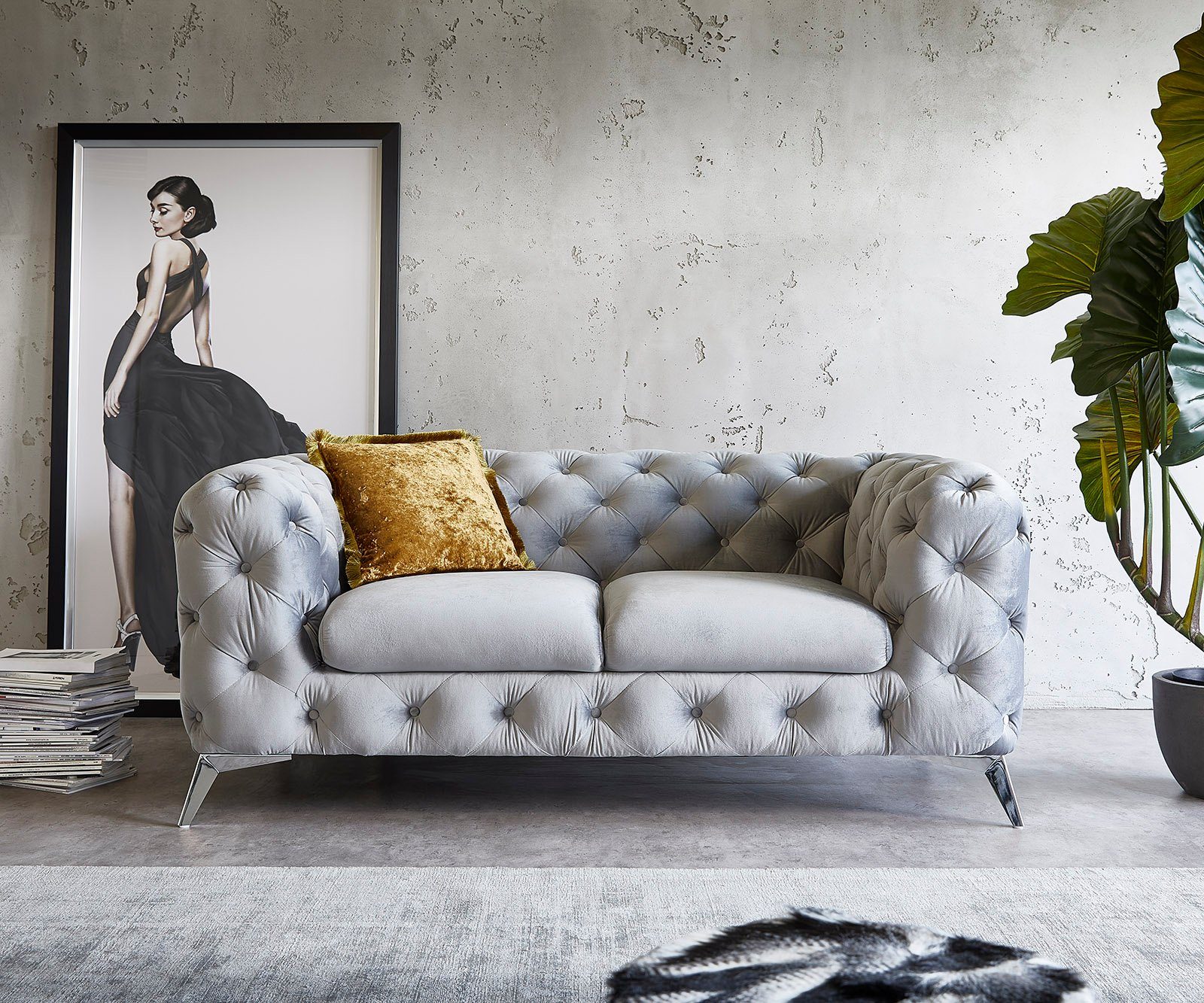 DELIFE 2-Sitzer Corleone, Anthrazit Vintage 185x97 cm 2-Sitzer Couch