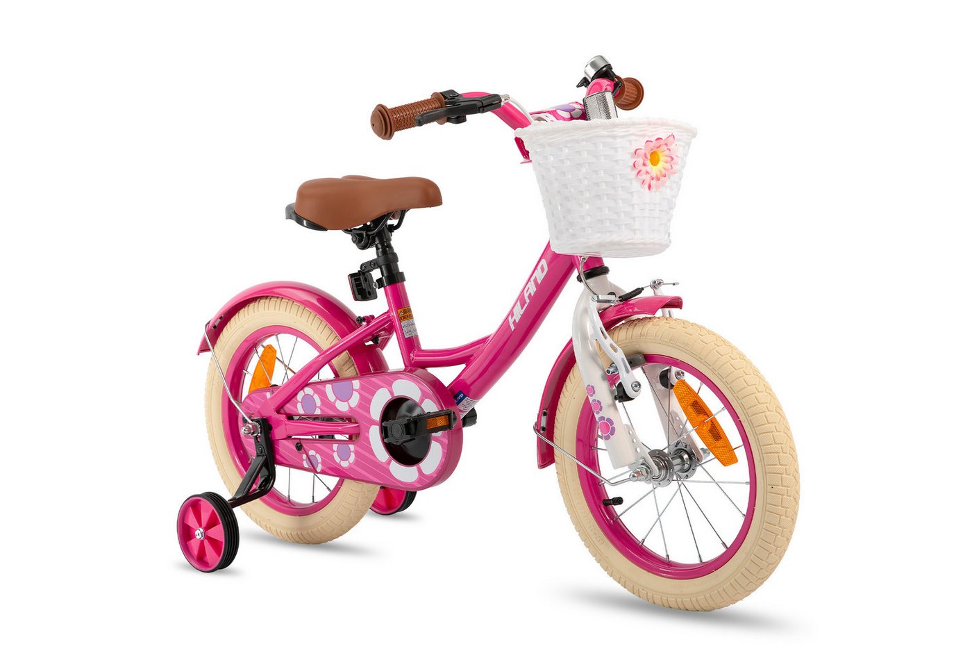 HILAND Kinderfahrrad Petal 12/14/16 Zoll Mädchenfahrrad, Kinderfahrrad für Mädchen, mit Korb und Stützrädern, Kotflügel, Hilfsrad, Fahrradklingel