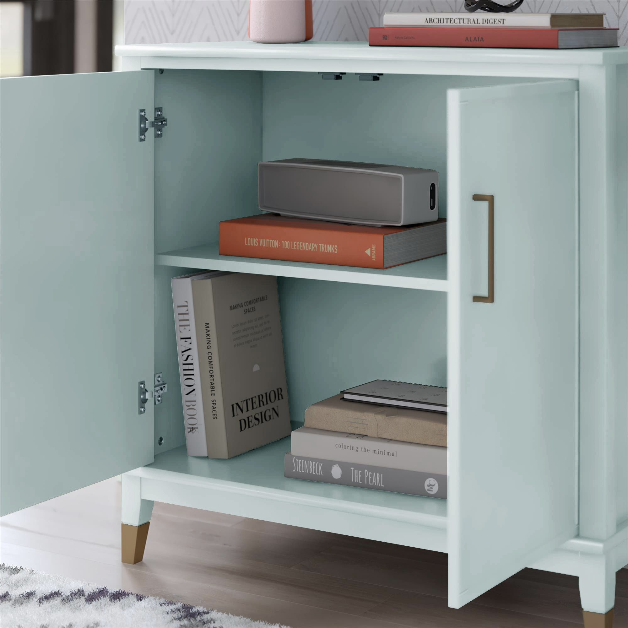 loft24 Mehrzweckschrank Westerleigh Schrank, 2 Türen, Griffe und Füße in goldfarben, Breite 84 cm