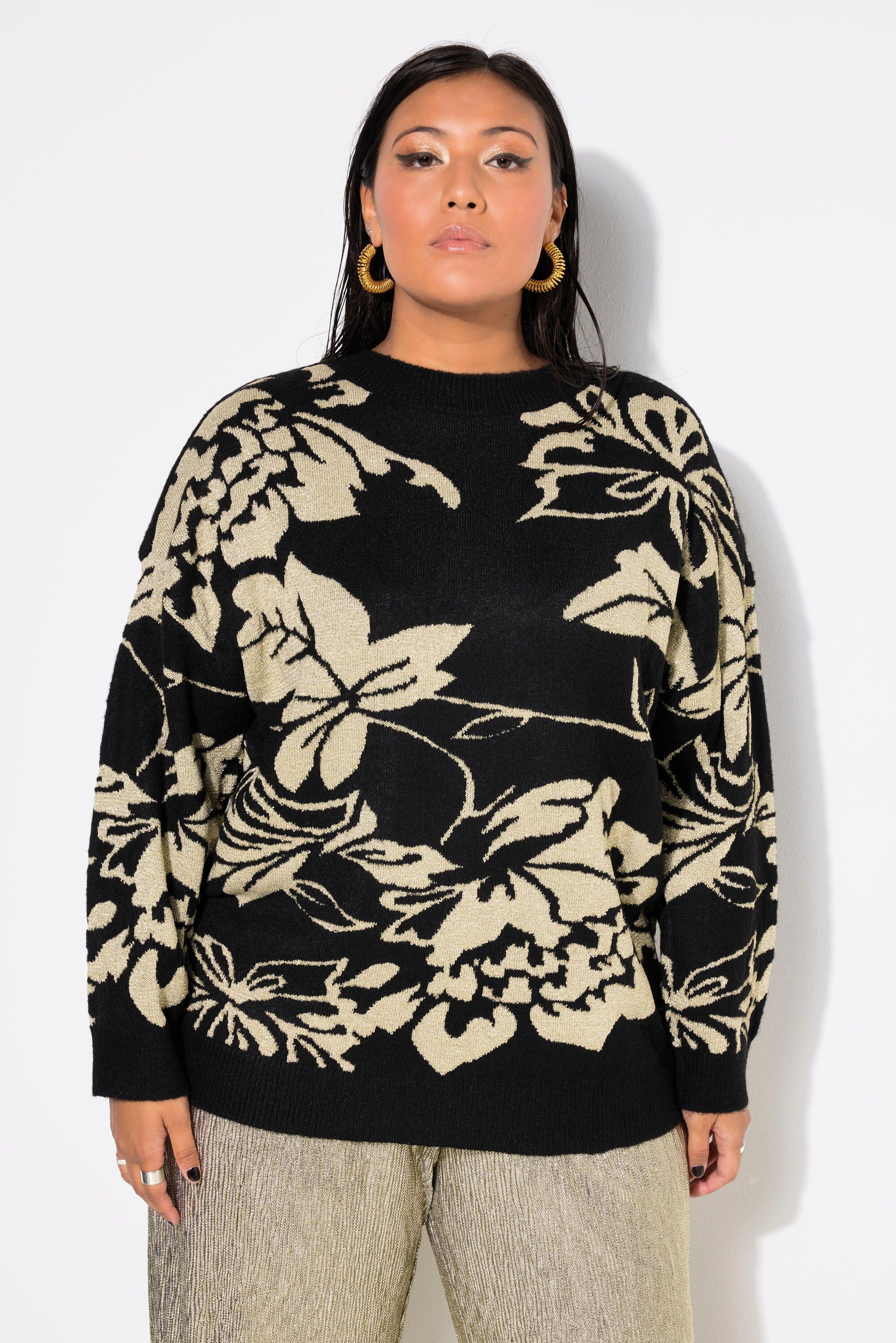 Strickpullover Pullover oversized Flower-Glitzermuster