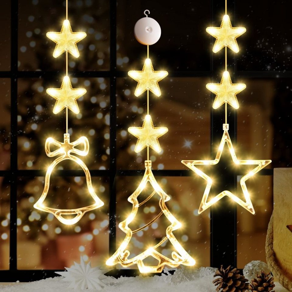 JOYOLEDER Lichterkette Beleuchtetes Weihnachtsbeleuchtung LED Fenster  Lichtervorhang, mit Saugnapf Hängende Deko