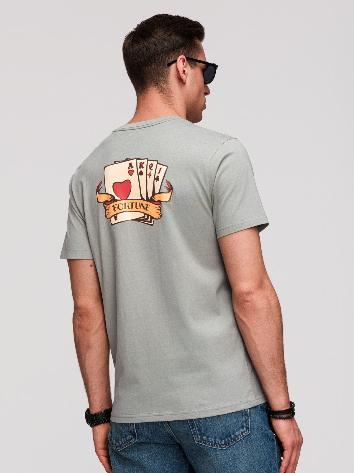 OMBRE T-Shirt Herren T-Shirt Regular Fit mit Print Grau L (kein Set, 1-tlg)