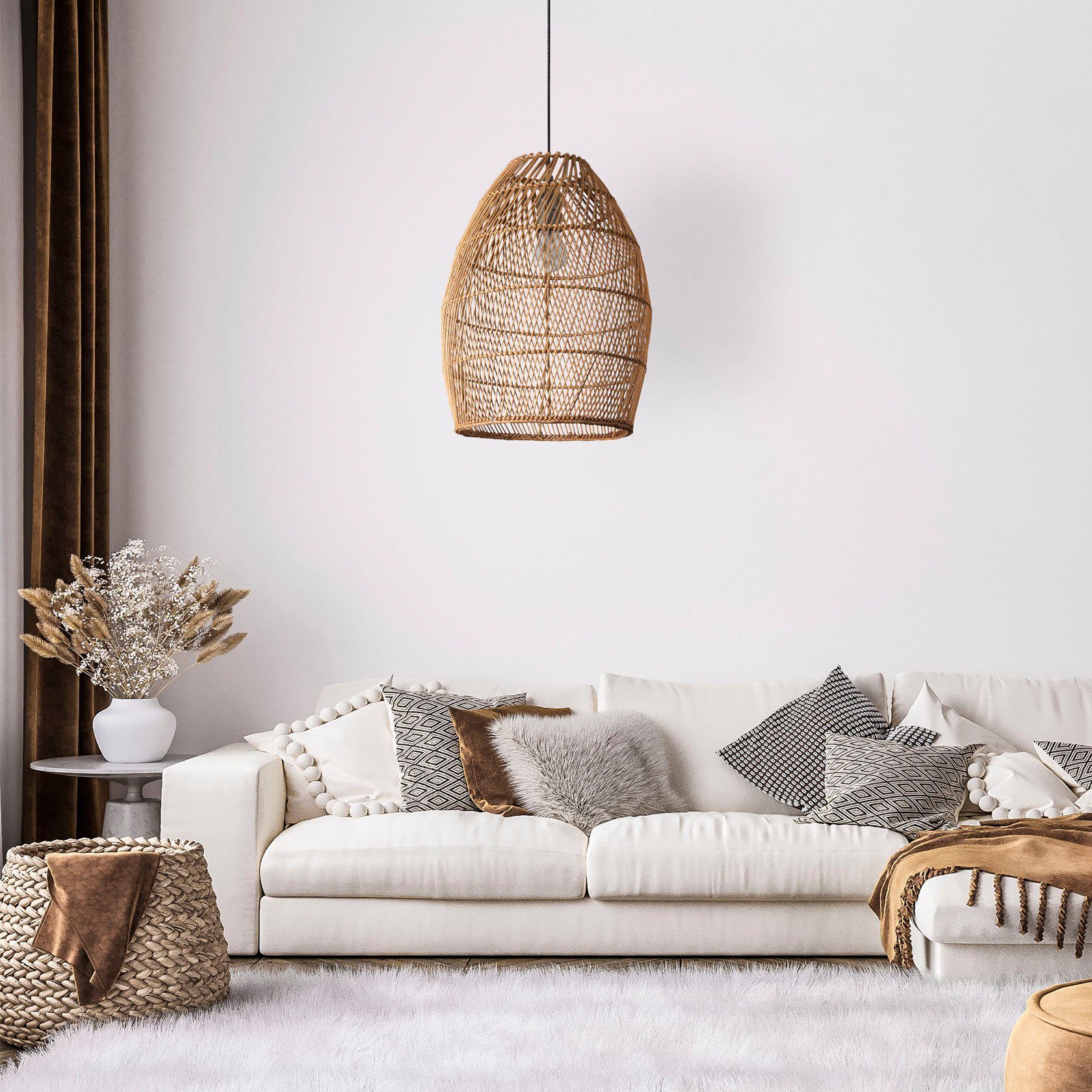 Rattan Paco Home Leuchtmittel, ohne VIHMA, Esstischlampe Korb Rustikal Pendellampe LED Natürlich Pendelleuchte E27 Boho