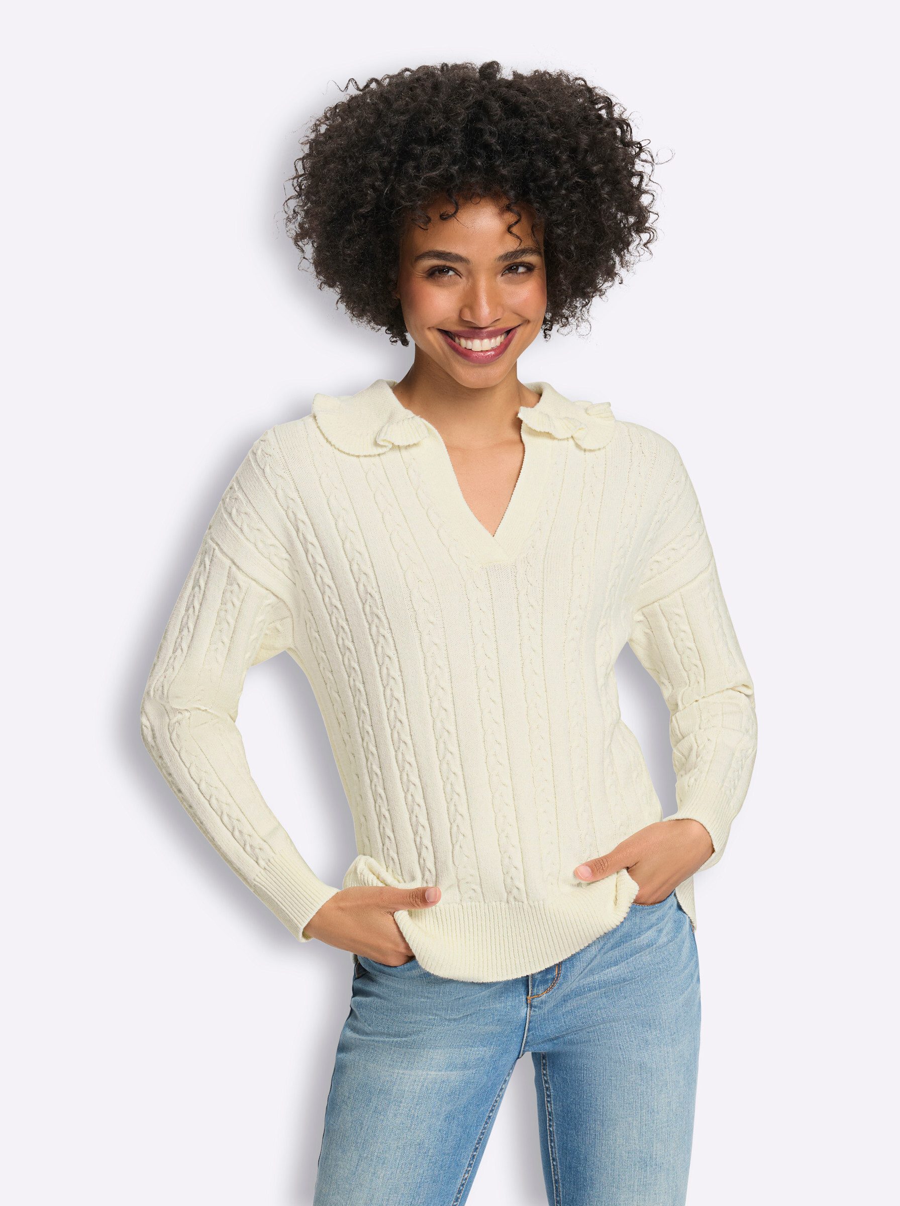 Strickpullover Pullover Langarm Zopfmuster