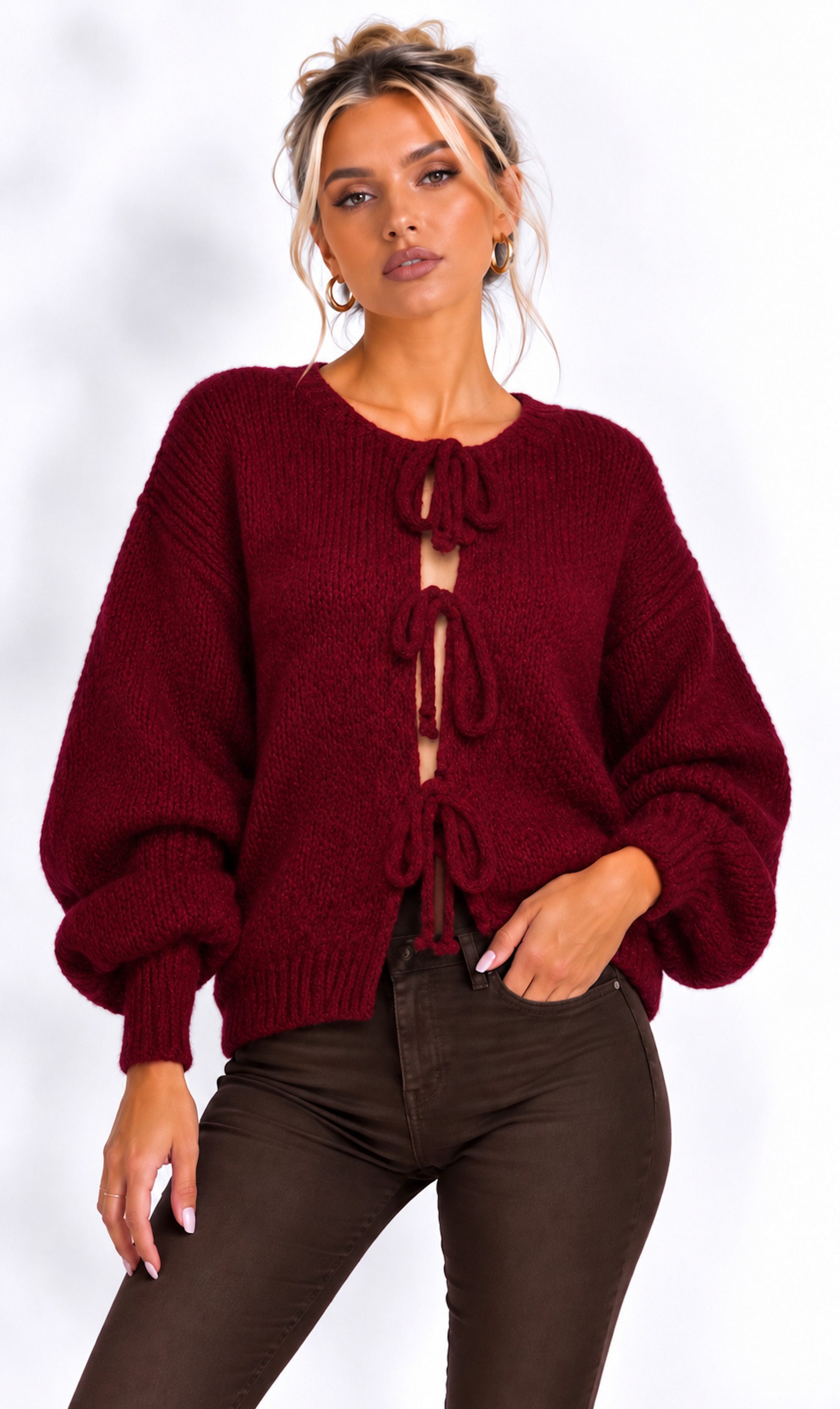 Worldclassca Cardigan WORLDCLASSCA Damen Cardigan Oversize Strickjacke mit Schleife Fashion Neue Kollektion - Stilvolle und gemütliche Strickmode für Damen