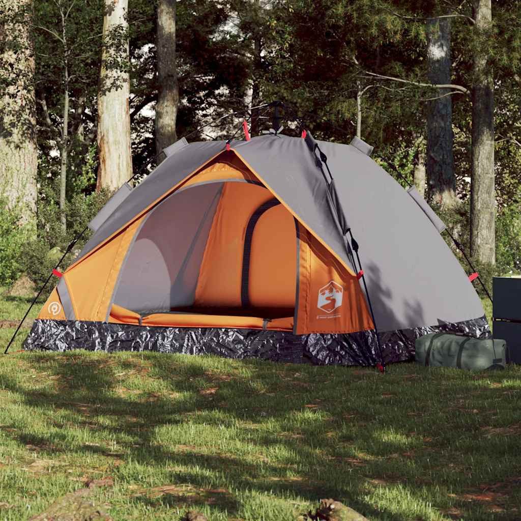 furnicato Faltzelt Campingzelt Kuppel 210x200x135 cm Grau-Orange, (1 tlg), Wetterfestes Familienzelt mit E-Anschluss und integrierten Netzwänden