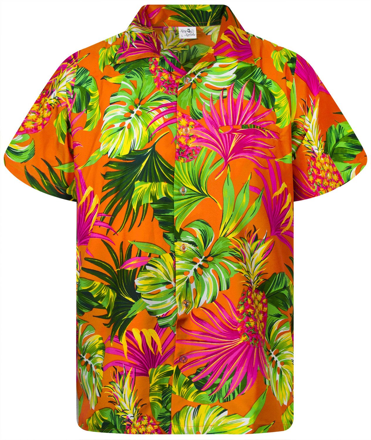 King Kameha Hawaiihemd Pineapple Leaves Funky Hawaii-Hemd Kurzarm Front-Tasche Unisex
