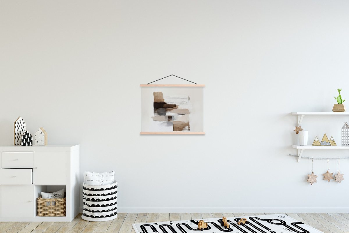 MuchoWow Poster Pinselstriche - Balance - Beige - Braun, (1 St), Posterleiste, Textilposter für Wohnzimmer, Bilderleiste, 40x30 cm