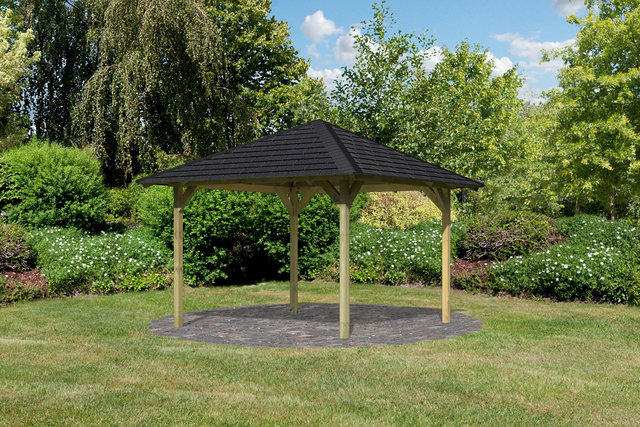 Karibu Pavillon Cordoba, (Set), BxTxH: 357x357x297 cm, mit schwarzen Dachschindeln