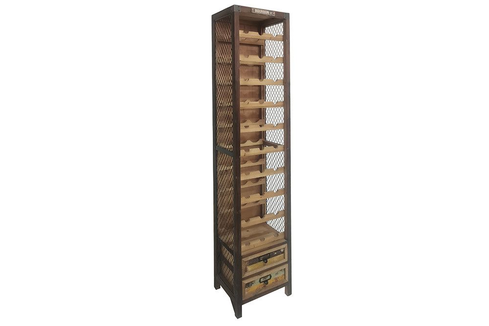 riess-ambiente Weinregal BODEGA 190cm natur - Pinienholz, Metall, 2 Schubladen, Industrial, Einzelartikel 1-tlg., große Halterung für 30 Flaschen – ideal für Esszimmer oder Barbereich