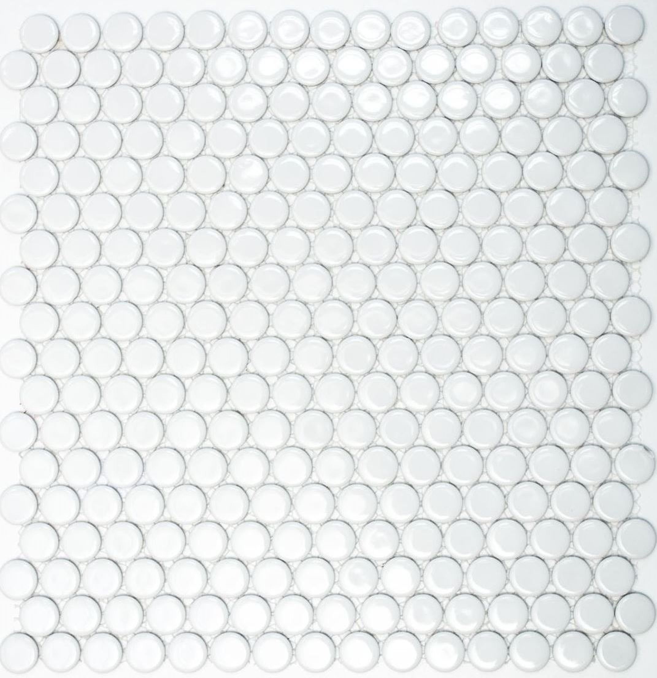 Mosani Bodenfliese Knopfmosaik LOOP Rundmosaik weiß matt Wand Küche Dusche, Keramik 32x30.5, Weiß, Frostbeständig Bodengeeignet