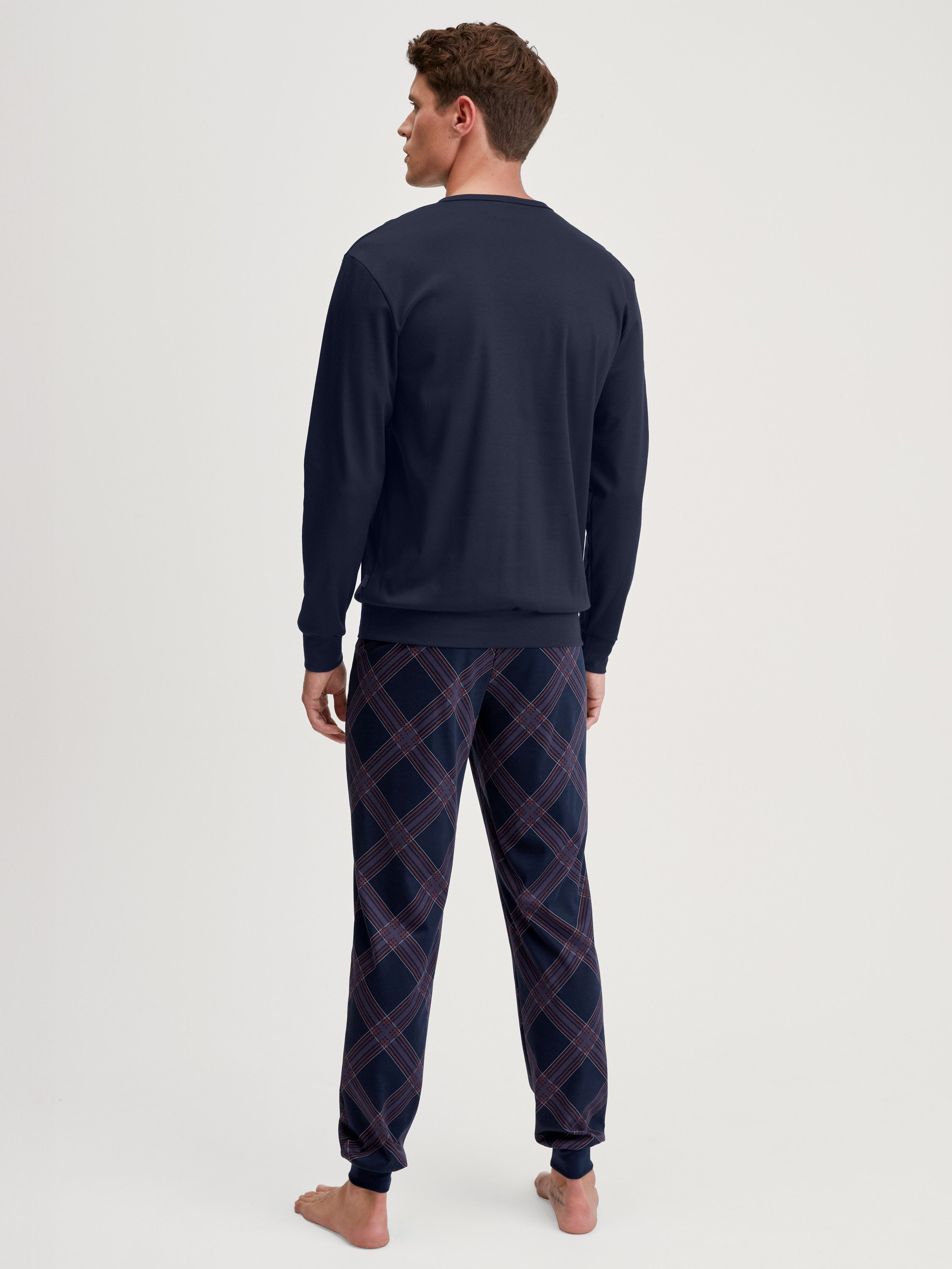CALIDA Pyjama Relax Comfy Herren (2 tlg) 100% dicker Baumwolle, stoffüberzogener Gummibund, lockerer Schnitt
