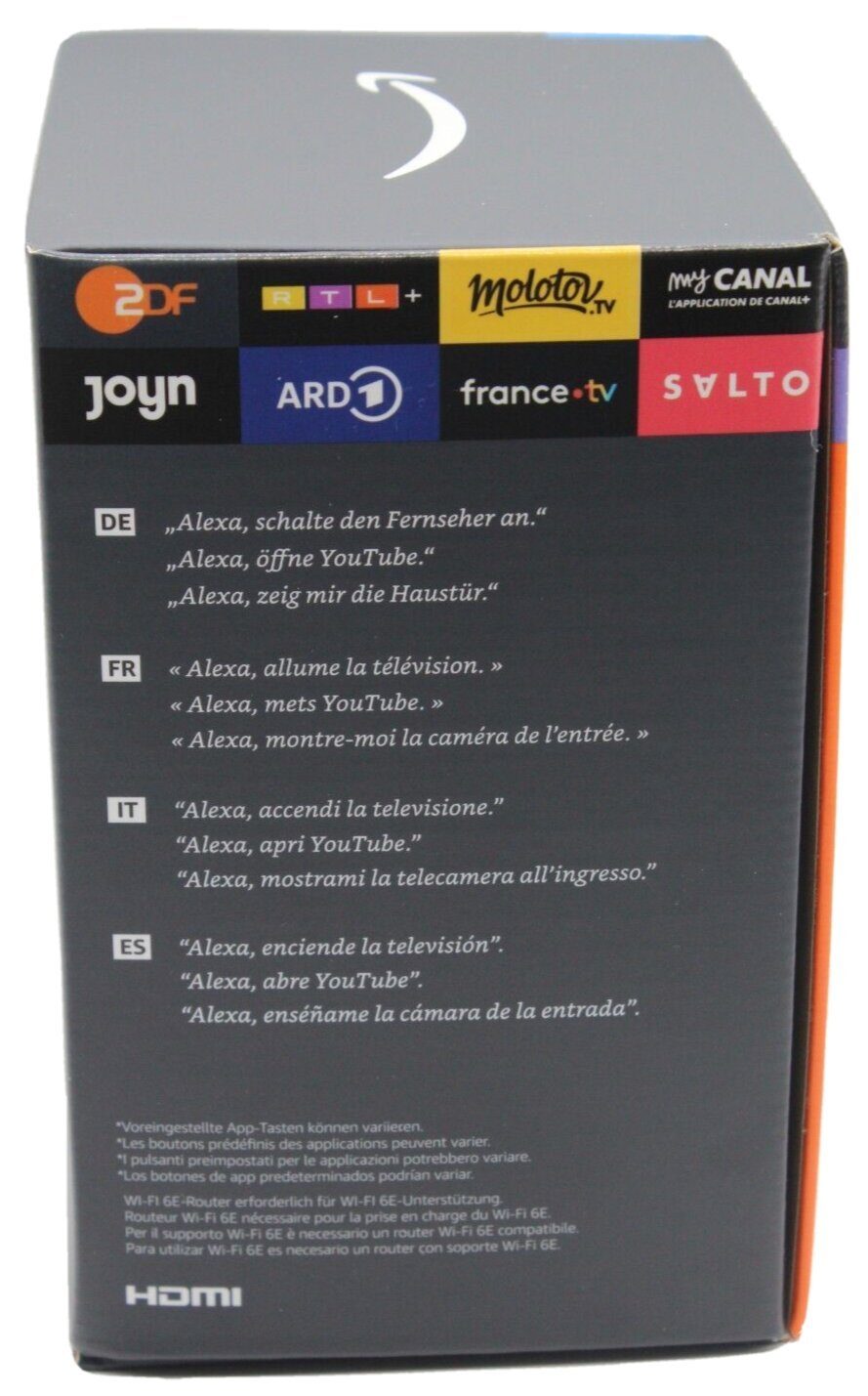 Amazon Streaming-Box Fire TV Cube 3. Generation, (Set, Amazon Alexa), Wi-Fi 6E 4k Ultra HD Netflix, Amazon Prime, Disney Mikrofon-aus-Taste