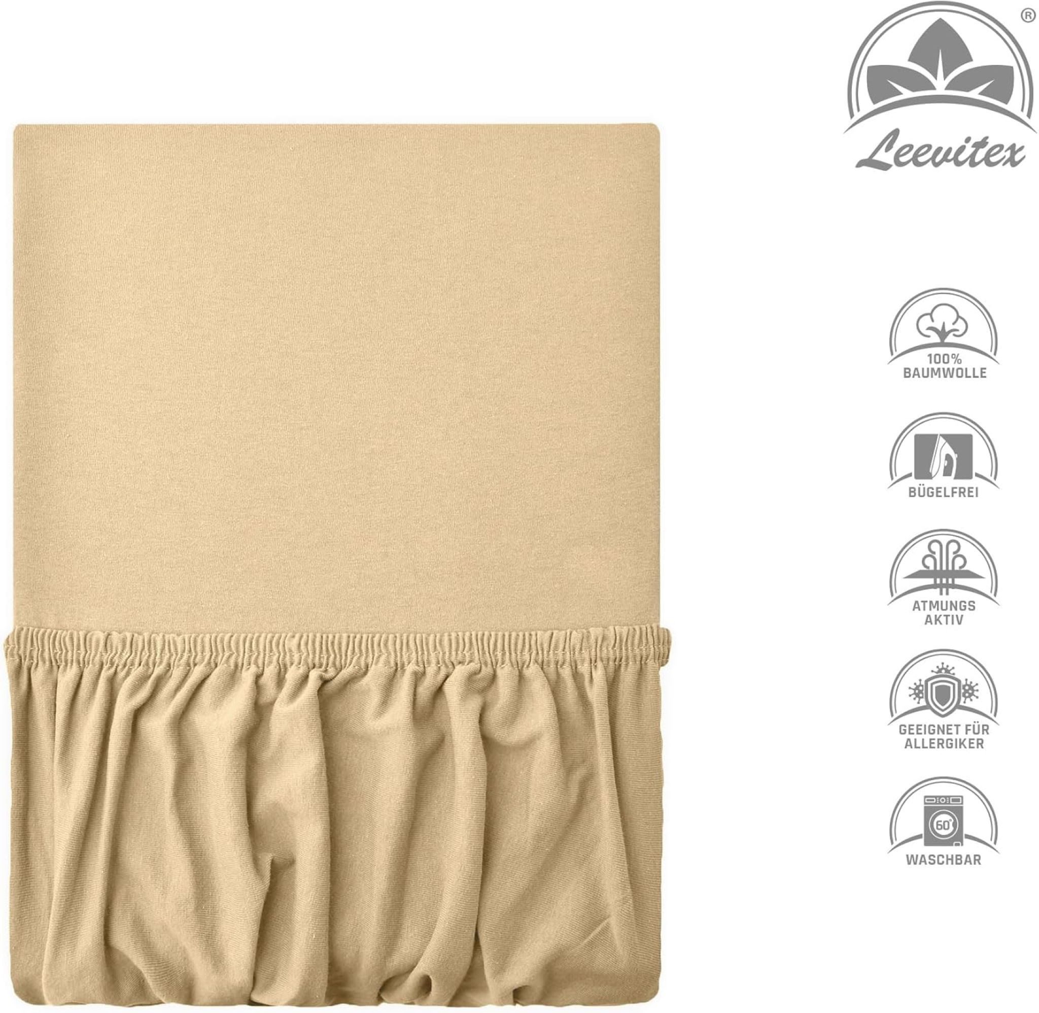 leevitex® Spannbettlaken verschiedene Größen, Stoffgewicht 170 g/m², 40 cm Steghöhe, Jersey, Gummizug: rundum, (1 Stück), verschiedene Farben, OEKO-TEX® STANDAR – Bild 5 von 5
