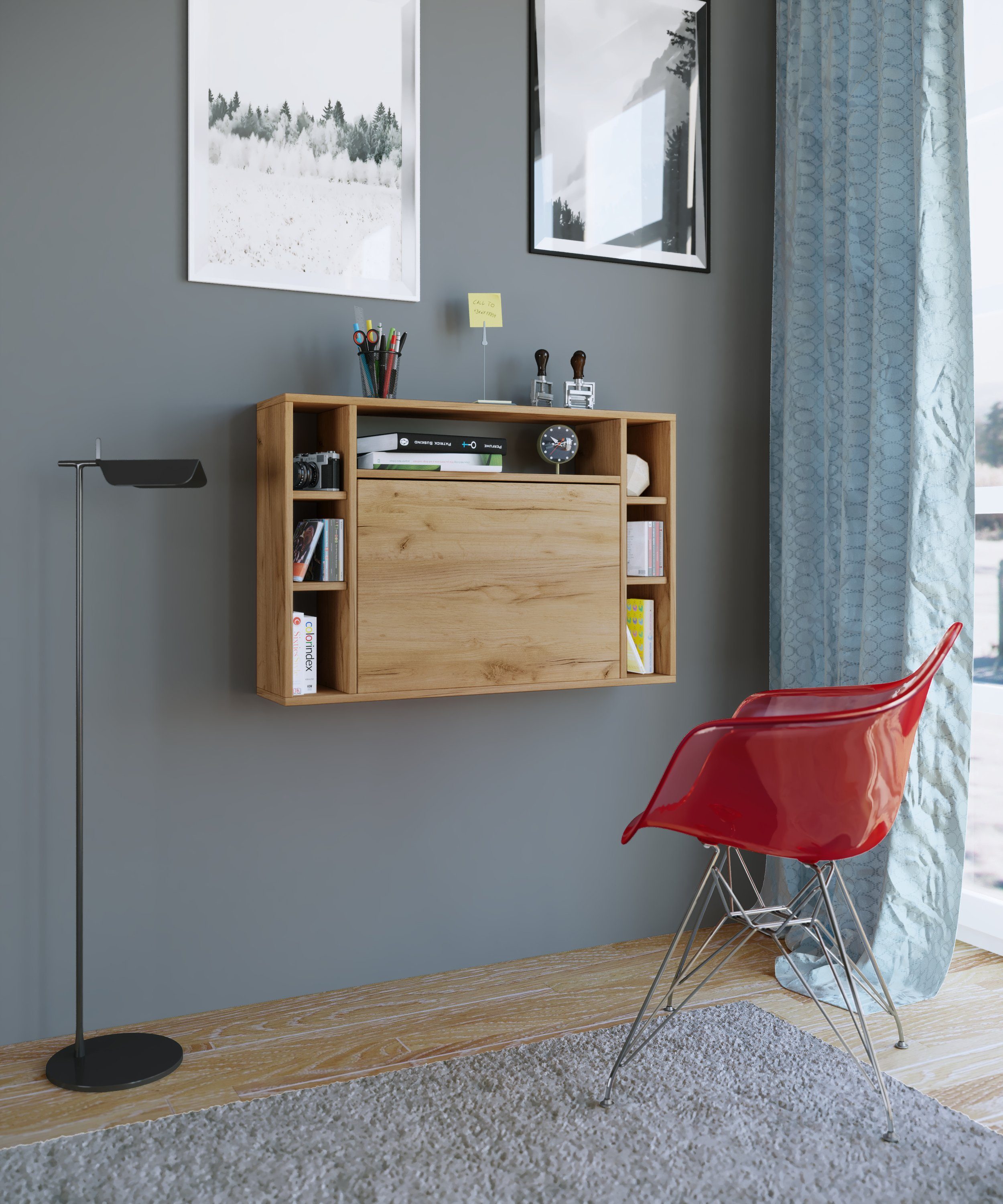 VCM Schreibtisch Wandila Computertisch B. 90 x T. 20 x H. 60 cm, Klapptisch mit 1 Tür, Wandmontage, fürs Homeoffice Büro – Bild 5 von 5