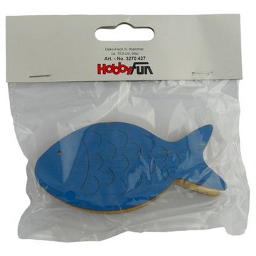 HobbyFun Tischkartenhalter Holz Fisch mit Klammer Blau 10,5 cm