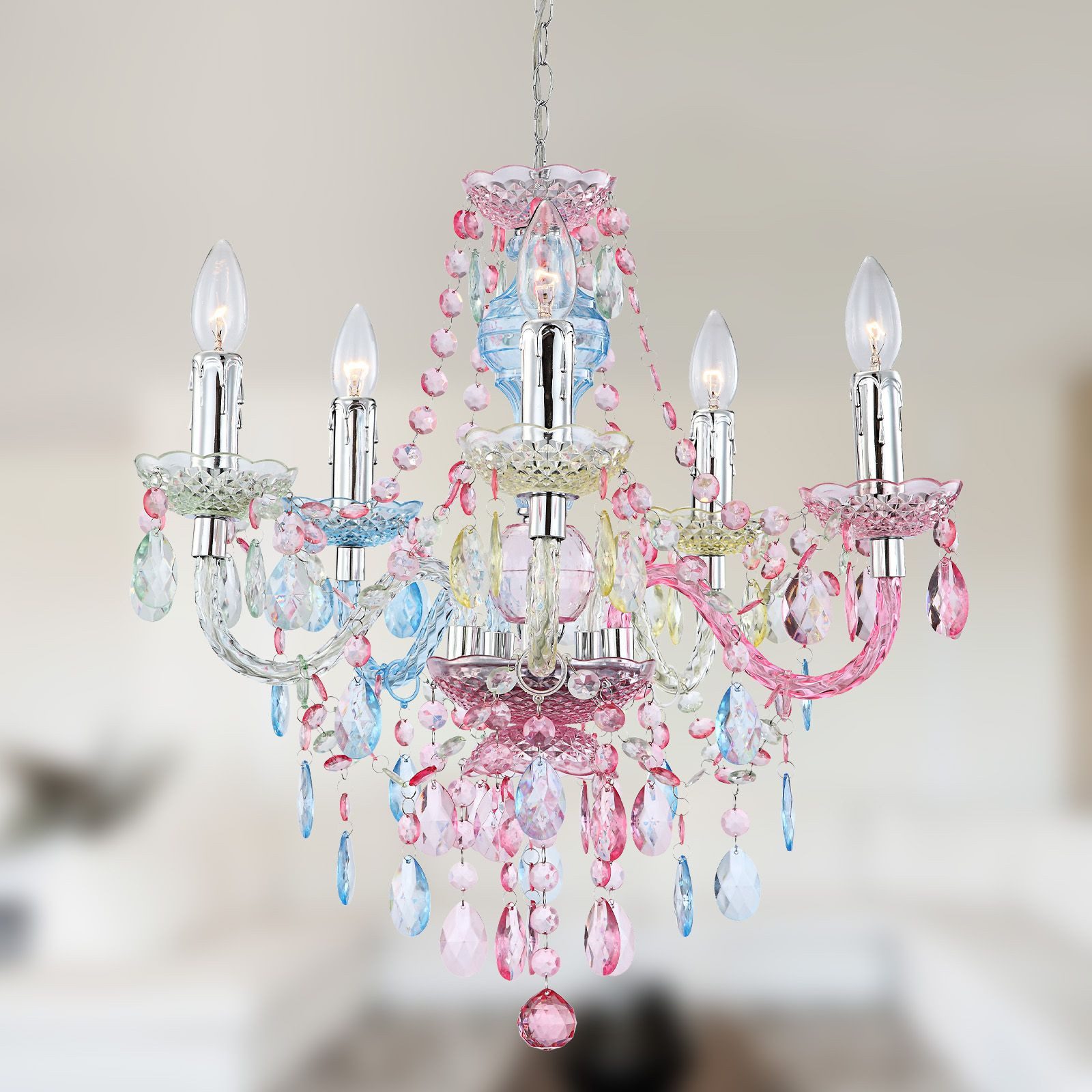 bmf-versand Kronleuchter Kronleuchter Kristall Bunt Wohnzimmer Hängelampe L günstig online kaufen