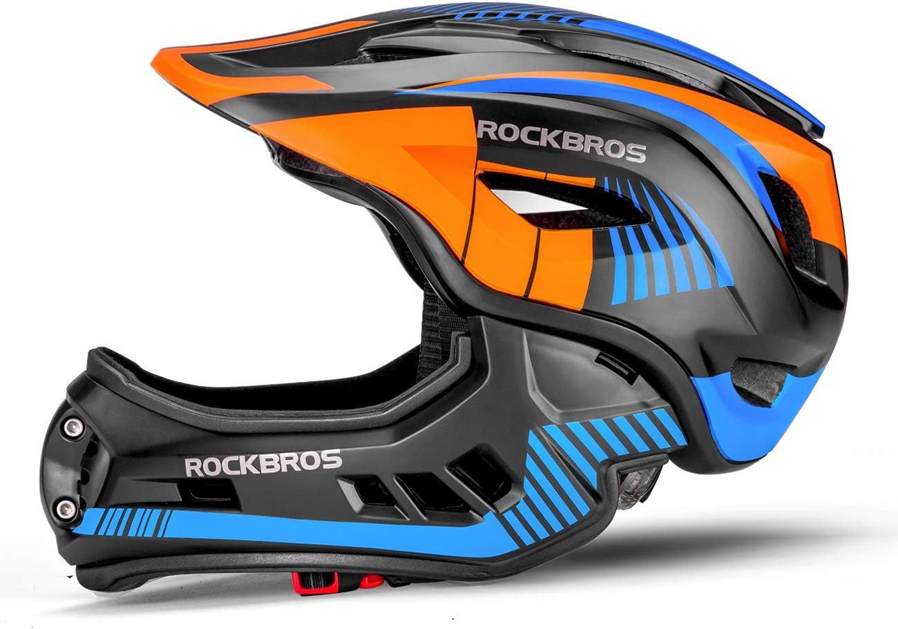 ROCKBROS Kinderhelm Integriert Fahrradhelm Kinder Jugend Fullface Helm (S 48-53cm M 53-58cm), mit Abnehmbarem Kinnschutz BMX MTB Downhill Helm