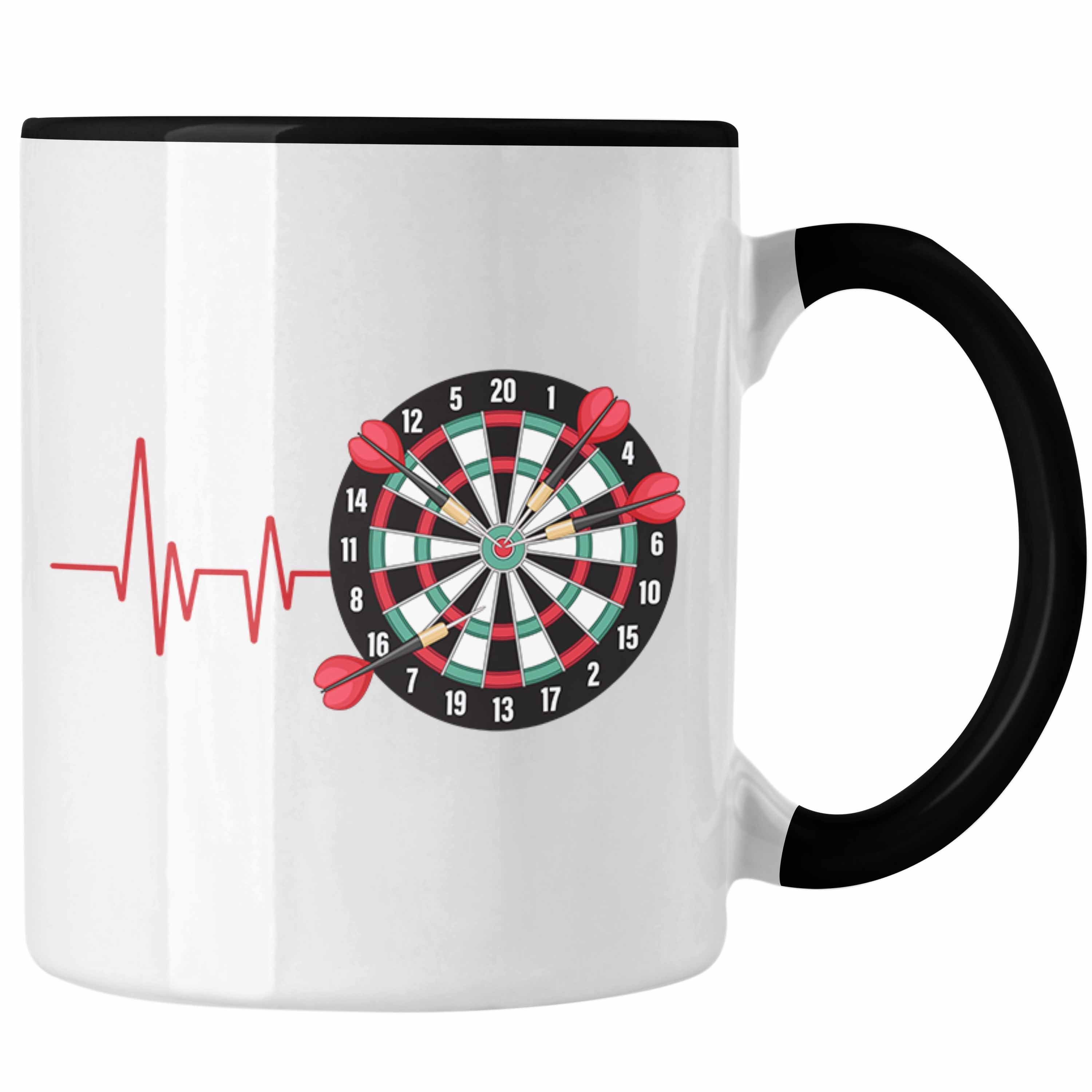 Darts Spieler Trendation Tasse für Ge Dart Herzschlag Tasse Hobby Trendation Schwarz Geschenk -