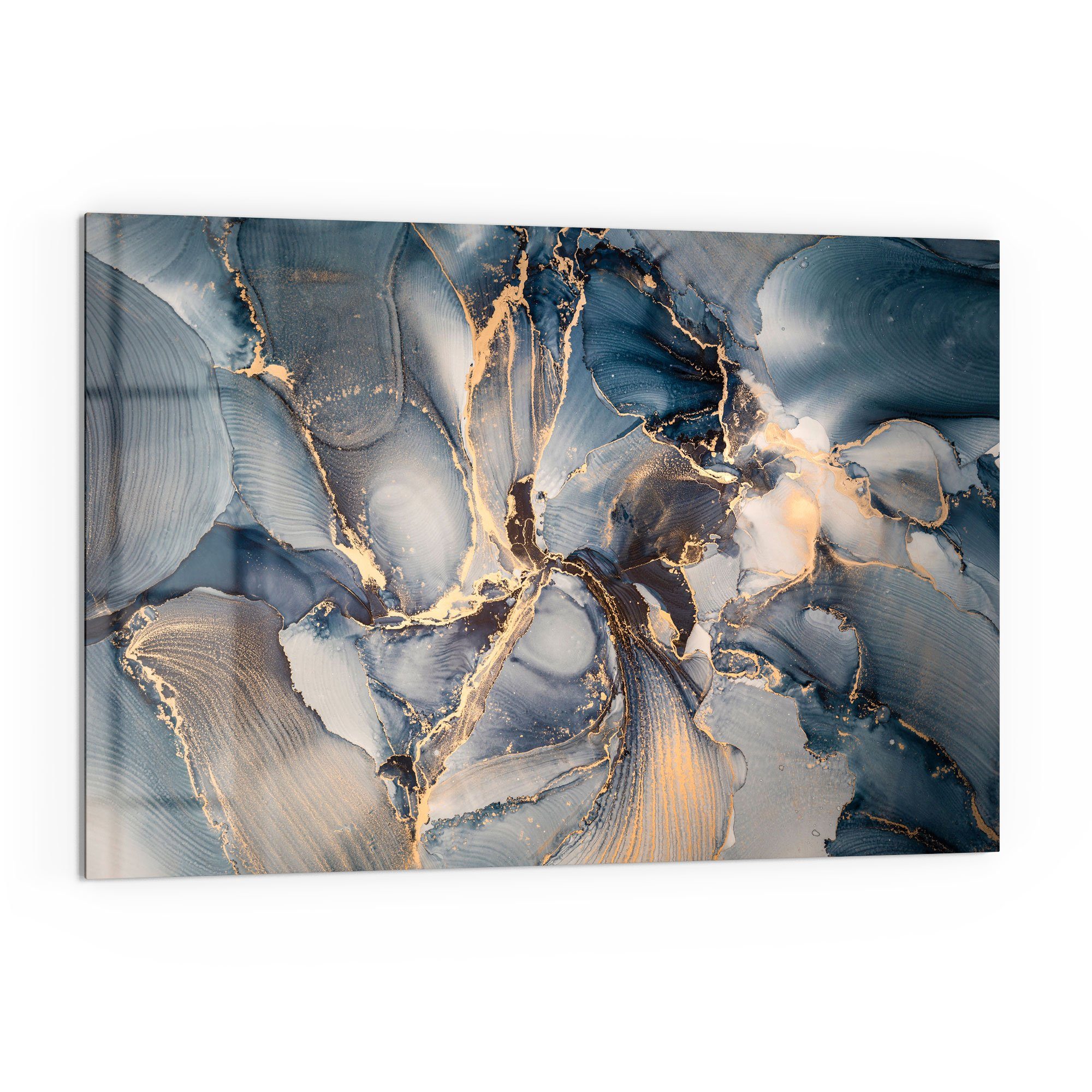 DEQORI Küchenrückwand 'Marmor-Farbspiel mit Gold', Glas Spritzschutz Badrückwand Herdblende | Küchenrückwände