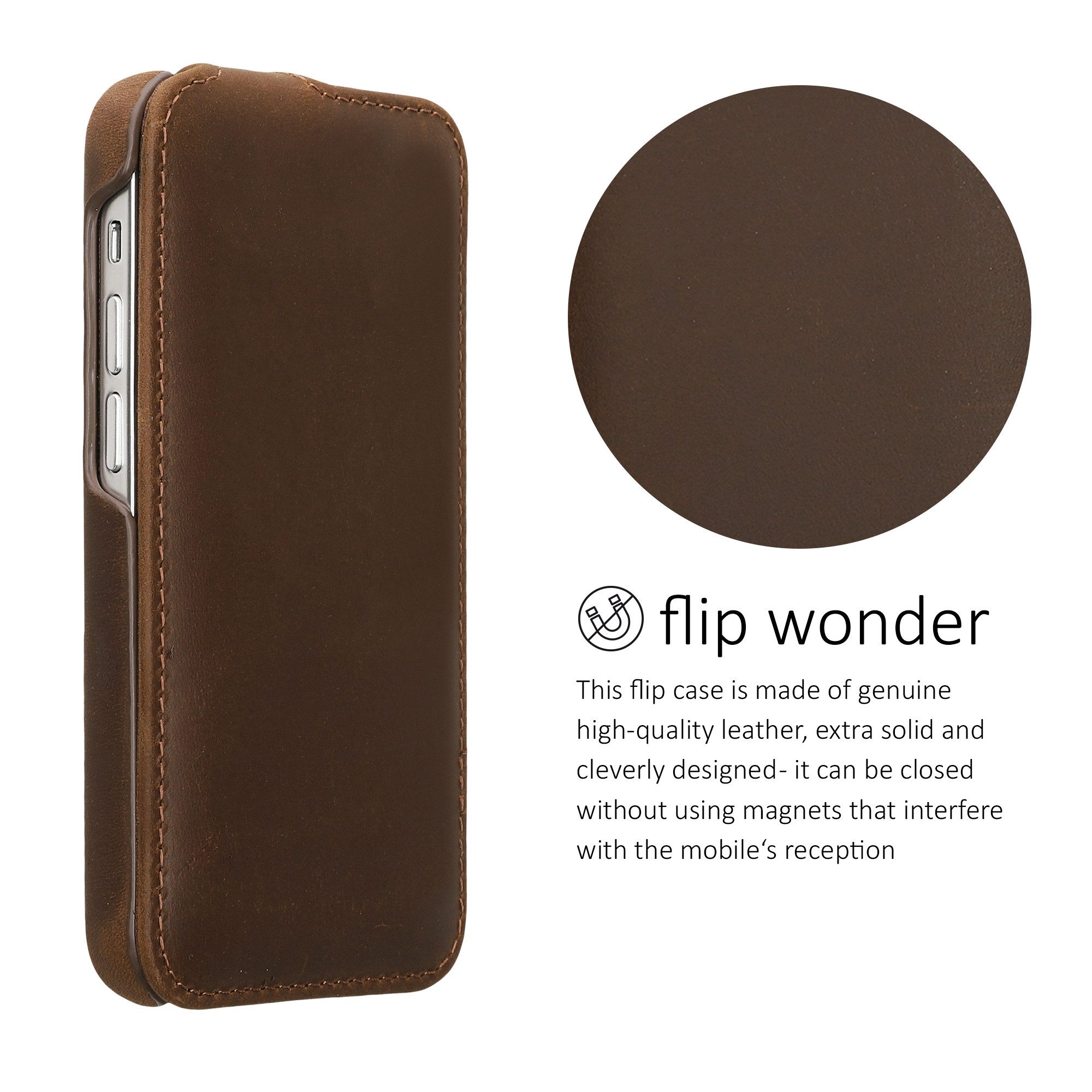 kalibri Handyhülle Flip-Hülle Ultra Slim Tasche für Apple iPhone 13 mini, Leder Schutzhülle Case
