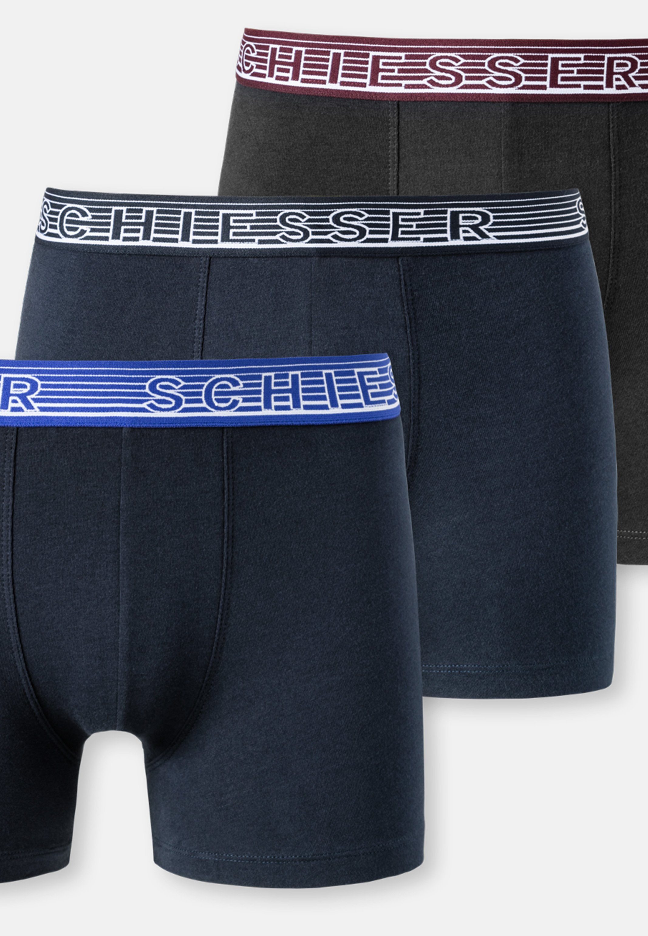 Schiesser Retro Boxer 3er Boys Teens 3-St) Eingriff Organic Ohne Short Blau (Spar-Set, Retro Baumwolle / Pack - 95/5 - Cotton Pant 