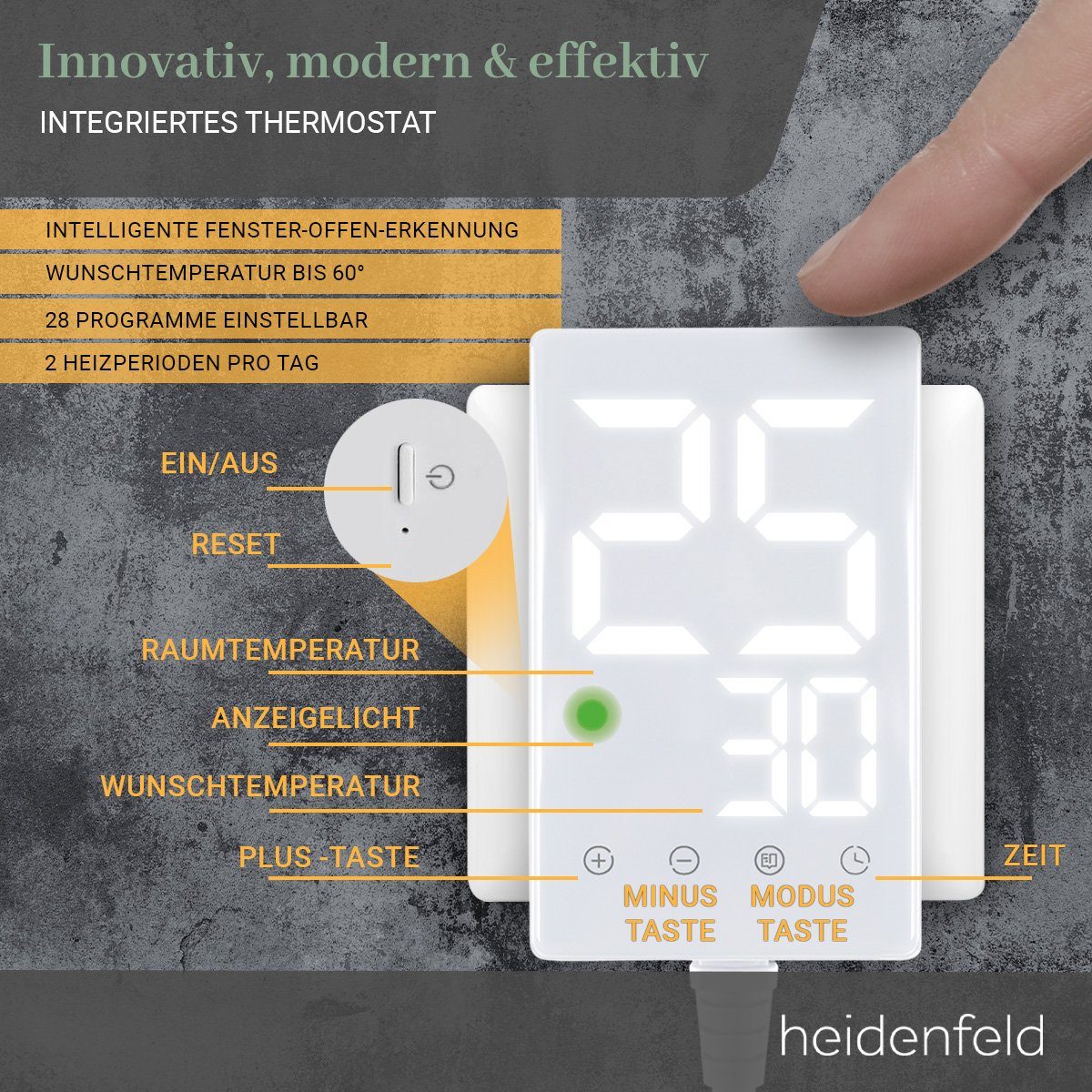 10 Wand Heidenfeld 300 Canyon Infrarotheizung - Elektroheizung W, 28 Bild Infrarot - Thermostat, 1000 Heizung J. - HF-HP105 Garantie Grand Heizkörper mit Programme